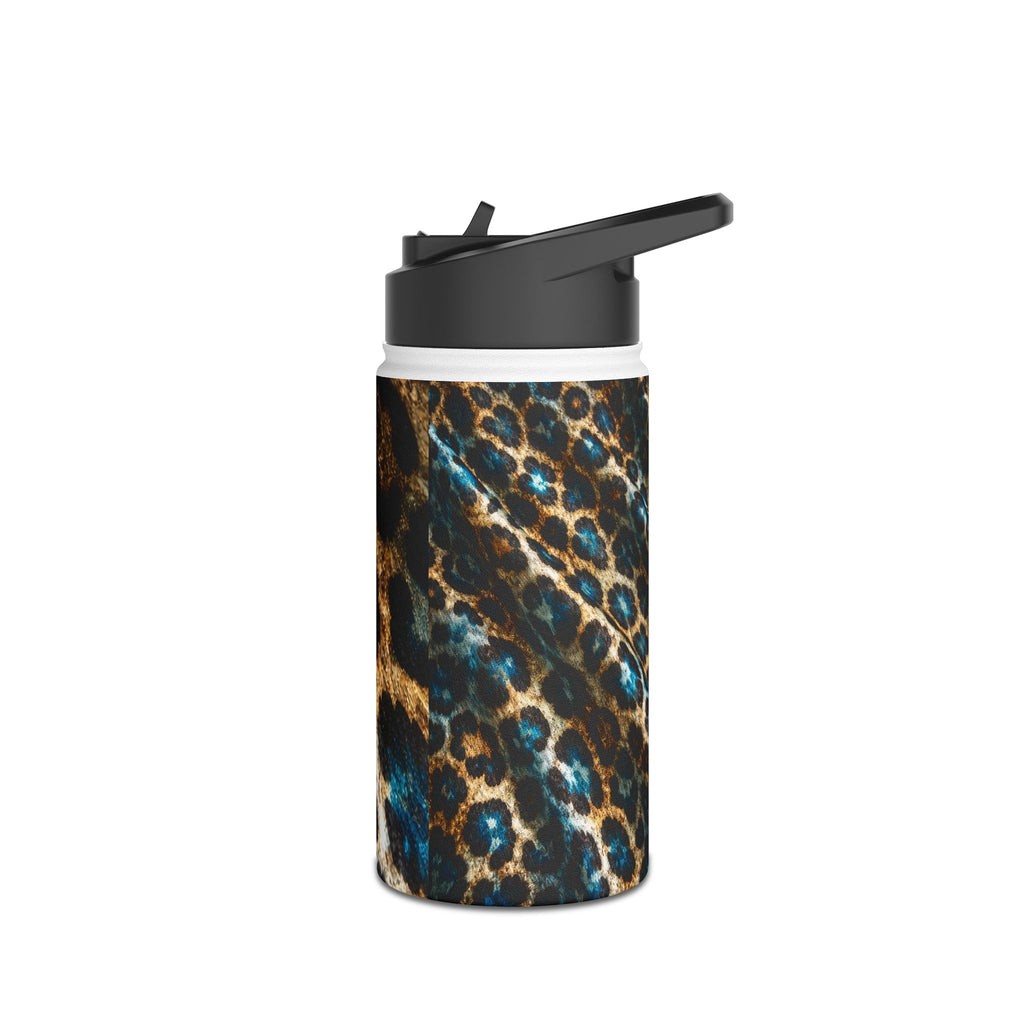 Leopard Print Stainless Bottle — Teal & Gold Animal Pattern Travel Flask