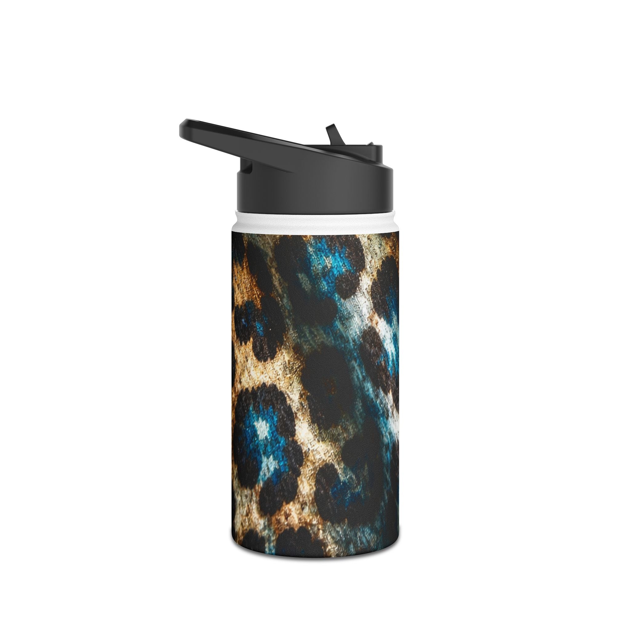 Leopard Print Stainless Bottle — Teal & Gold Animal Pattern Travel Flask