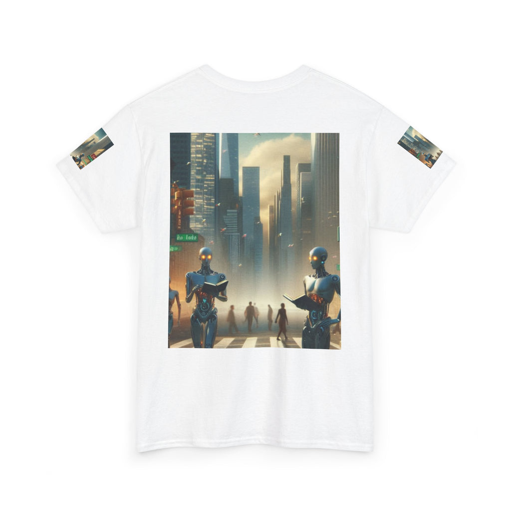 Cybercity Robots T‑Shirt — Futuristic Android Street Scene Tee