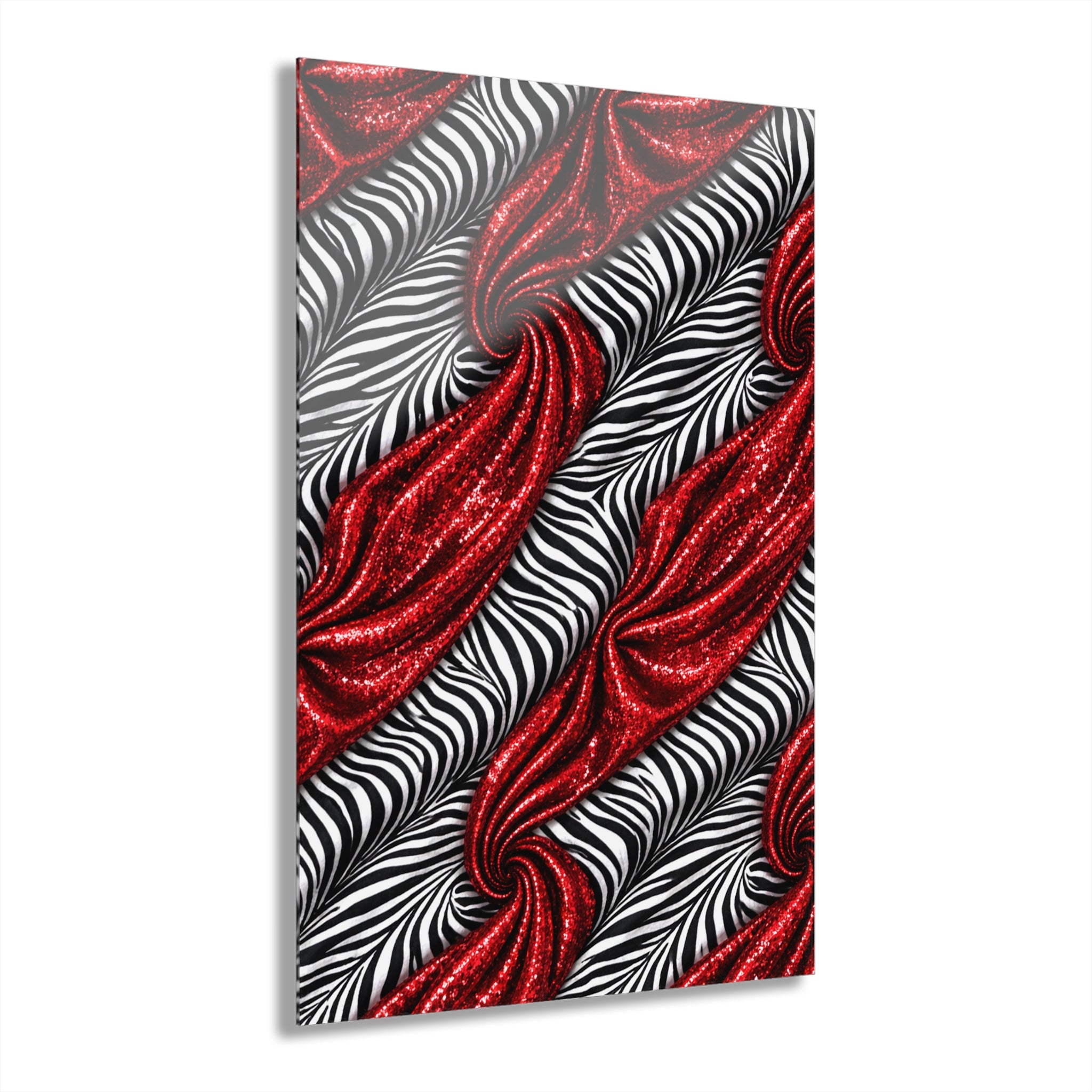Red Glitter Zebra Swirl Acrylic Wall Art — Modern Abstract French Cleat Print