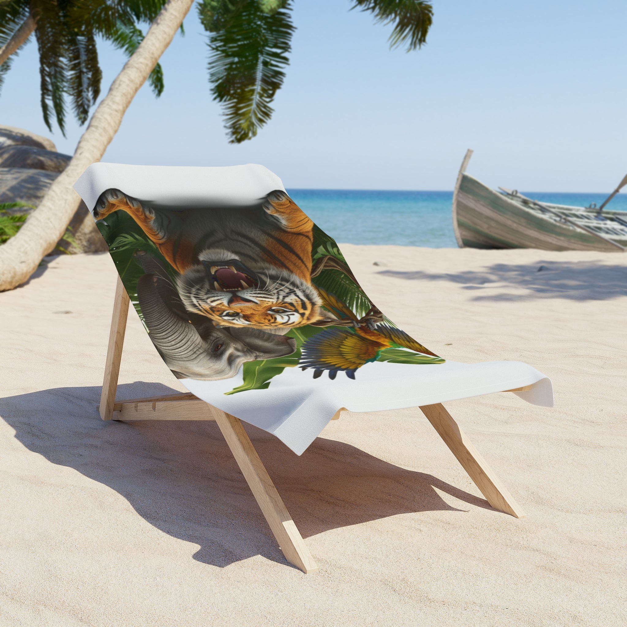 Beach Towel — Tropical Tiger & Parrot Print