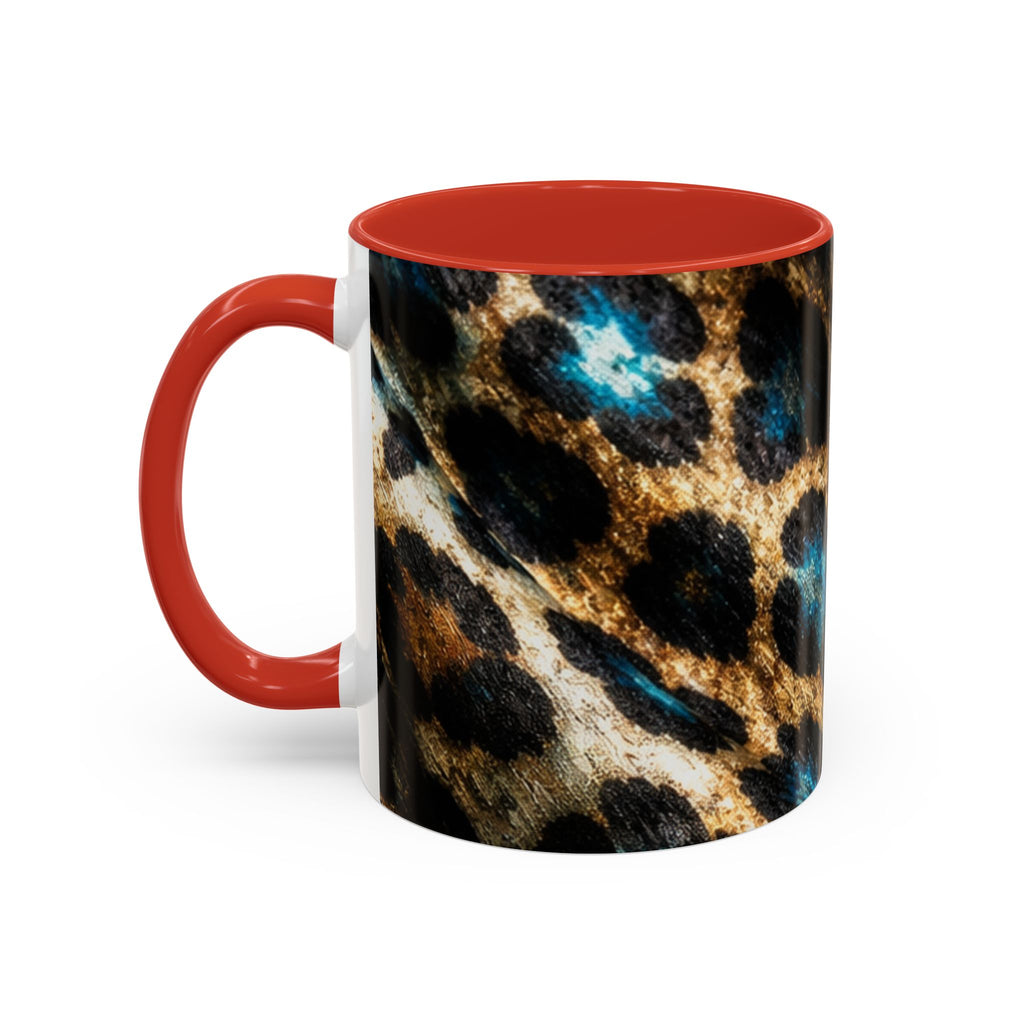 Teal Leopard Accent Coffee Mug — Bold Animal Print Ceramic Mug (11/15 oz)