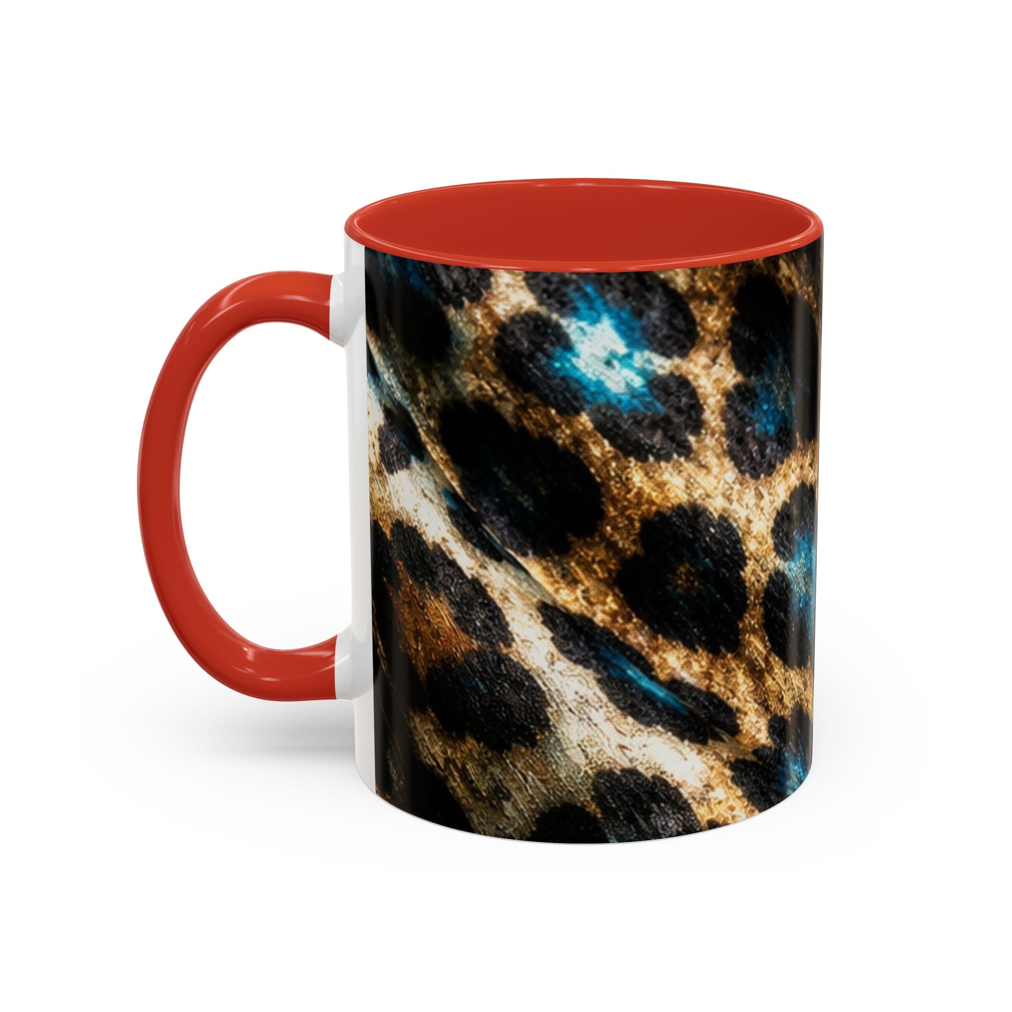 Teal Leopard Accent Coffee Mug — Bold Animal Print Ceramic Mug (11/15 oz)