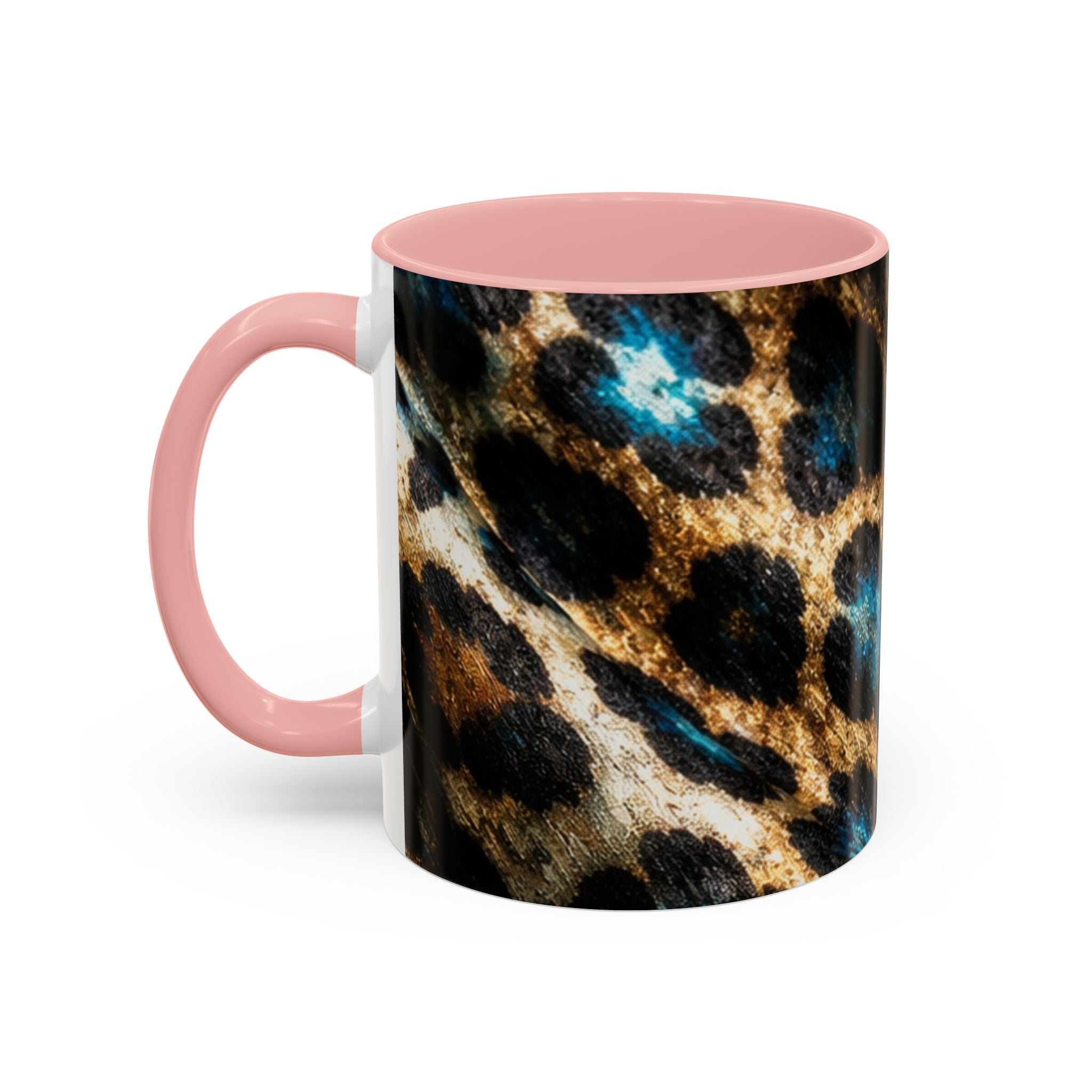 Teal Leopard Accent Coffee Mug — Bold Animal Print Ceramic Mug (11/15 oz)
