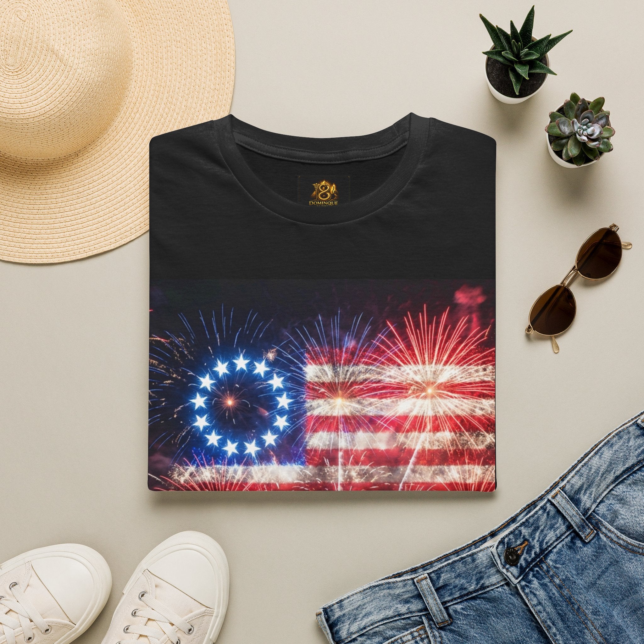 American Flag Fireworks T-Shirt — Betsy Ross Stars & Stripes Patriotic Tee for 4th of July