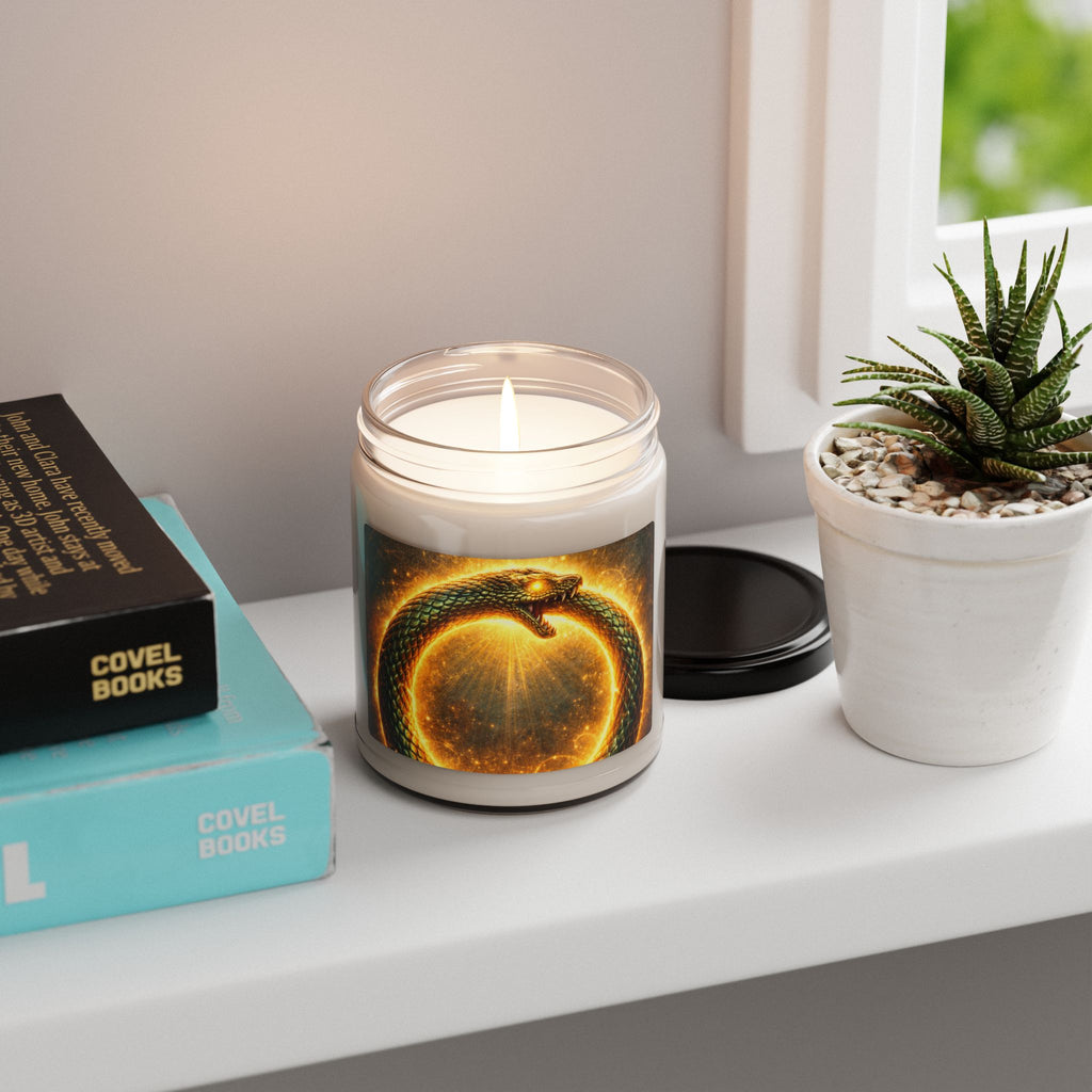 Ouroboros Soy Candle — 9oz Scented Jar Candle with Golden Serpent Design