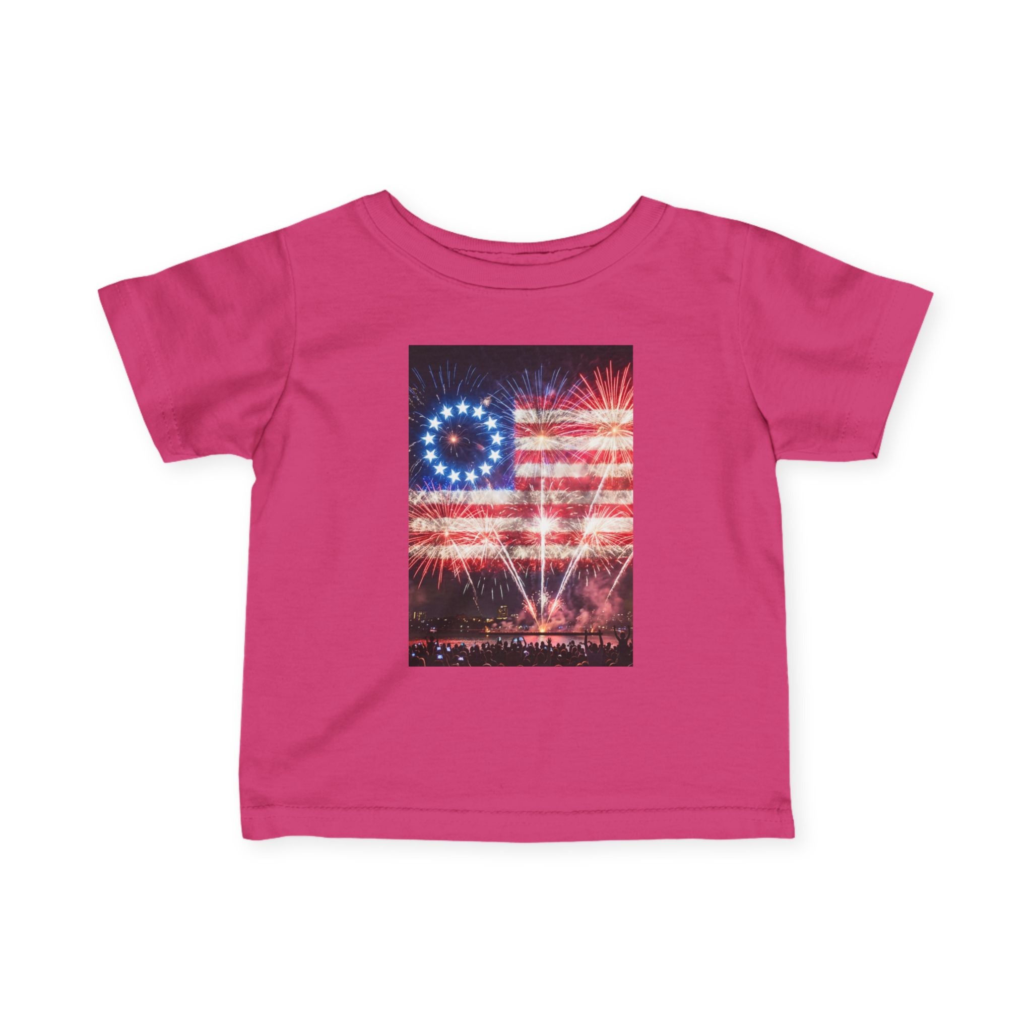 Infant Tee — Vintage Fireworks American Flag Graphic (4th of July Baby Shirt)