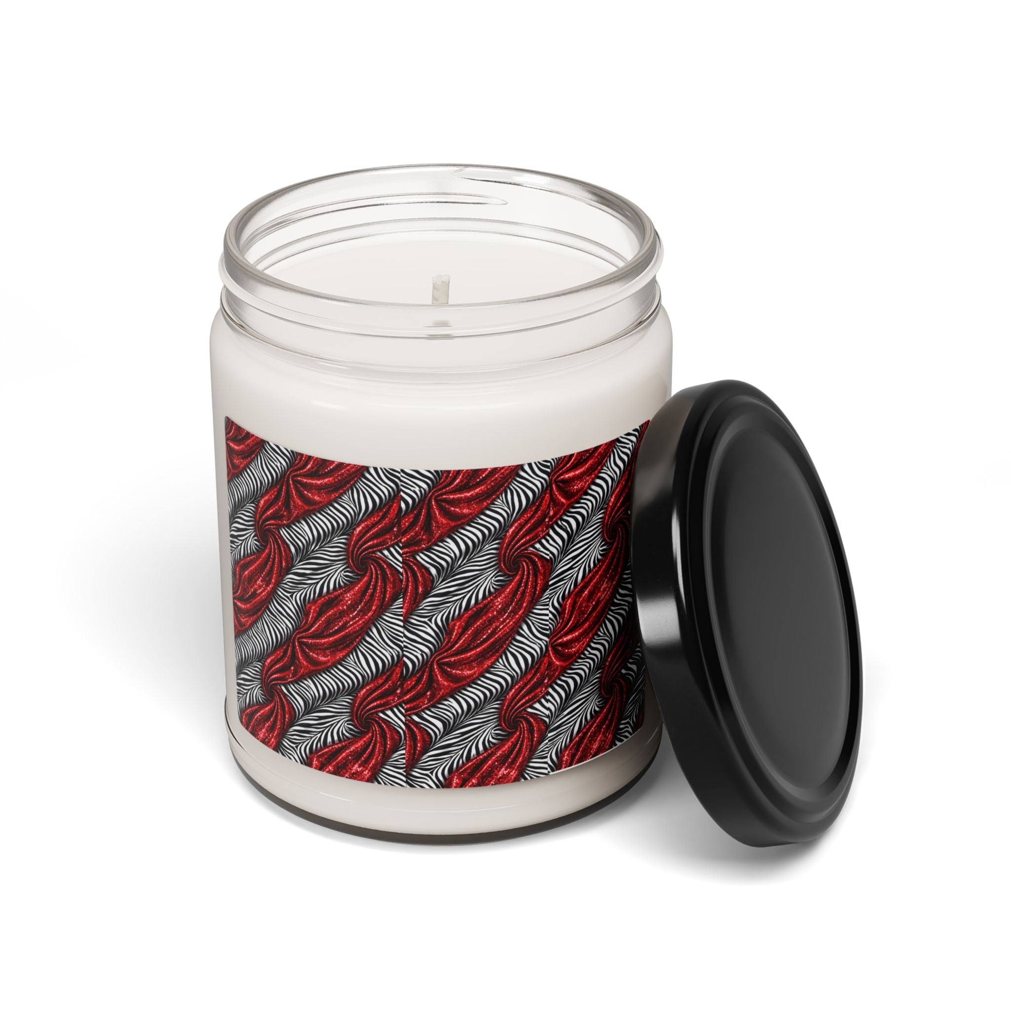 Red & Gray Feather Pattern Soy Candle — 9oz Scented Jar