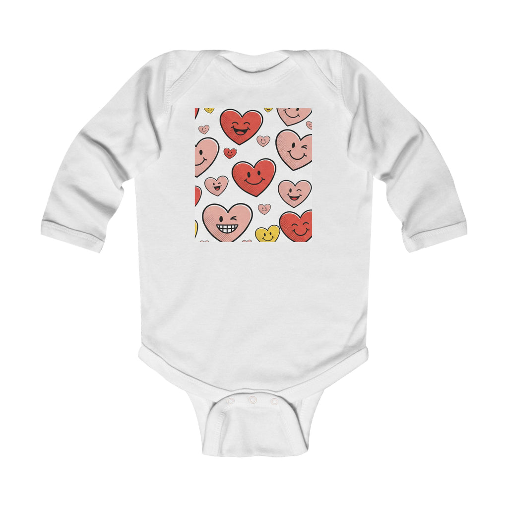 Baby Bodysuit — Cute Smiling Hearts Pattern Infant Long Sleeve Onesie (Valentine’s Day Gift)
