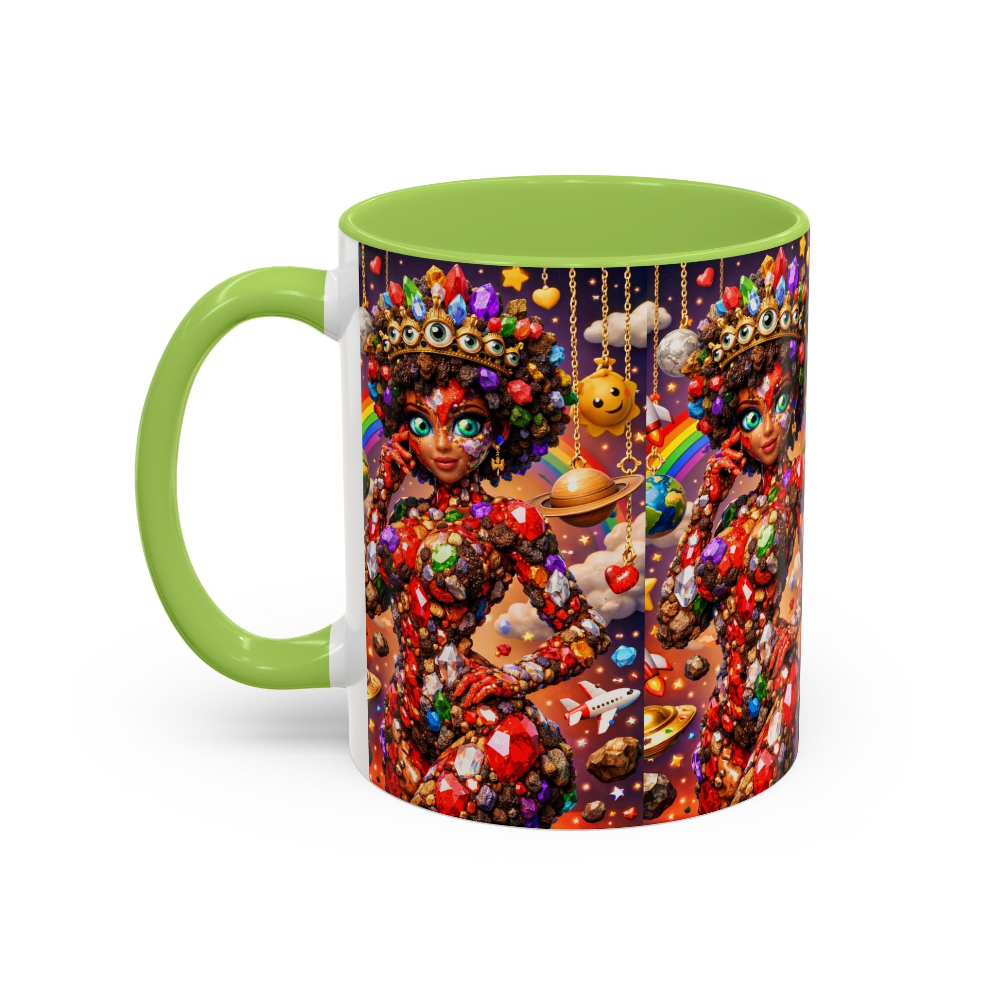 Celestial Candy Goddess Accent Coffee Mug — Colorful Cosmic Fantasy 11/15oz