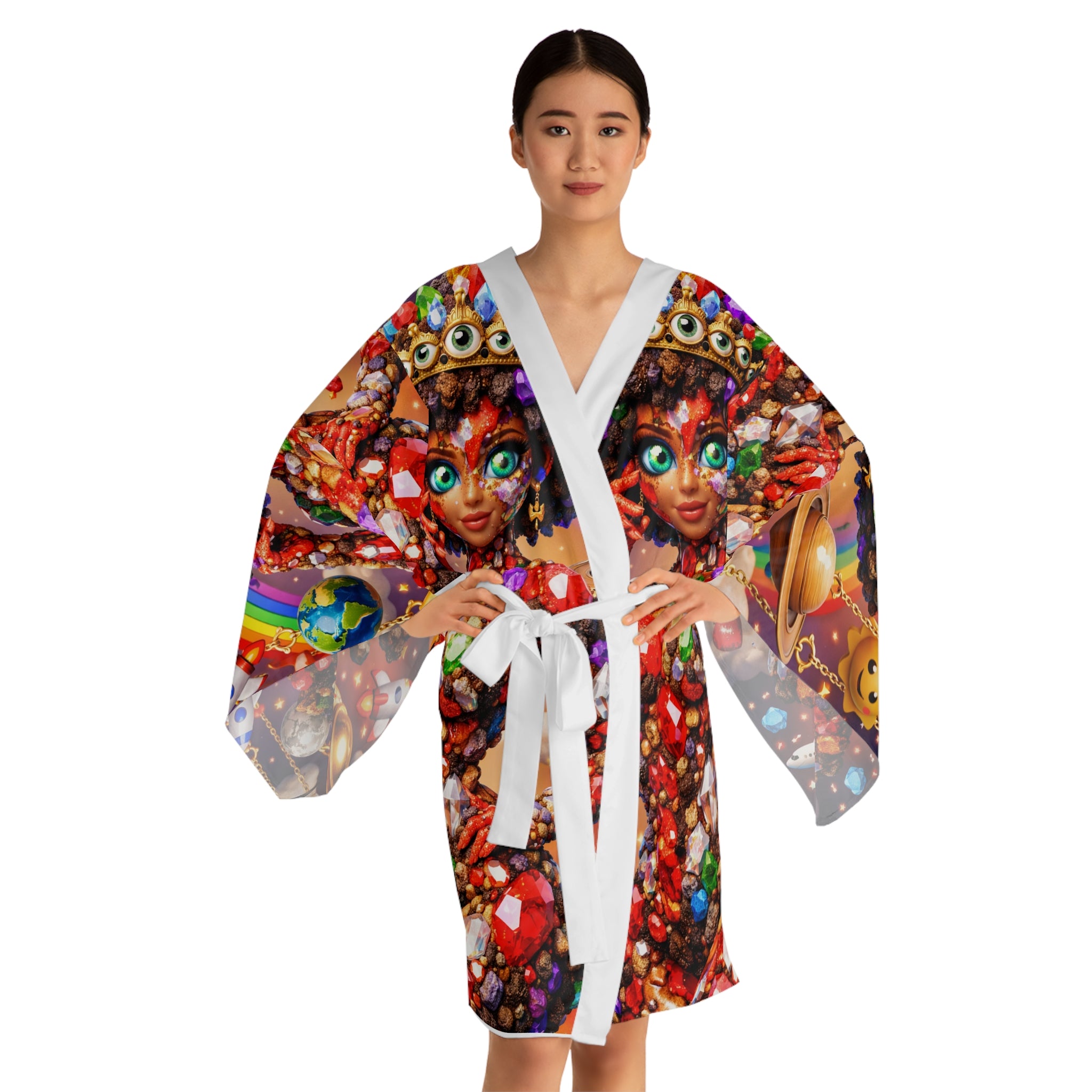 Colorful Gem Goddess Kimono — Long Sleeve Printed Robe