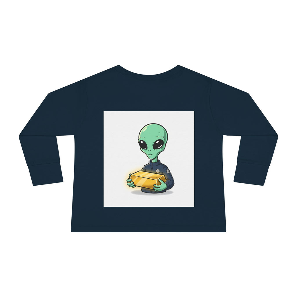 Alien Holding Gold Bar Toddler Long Sleeve Tee