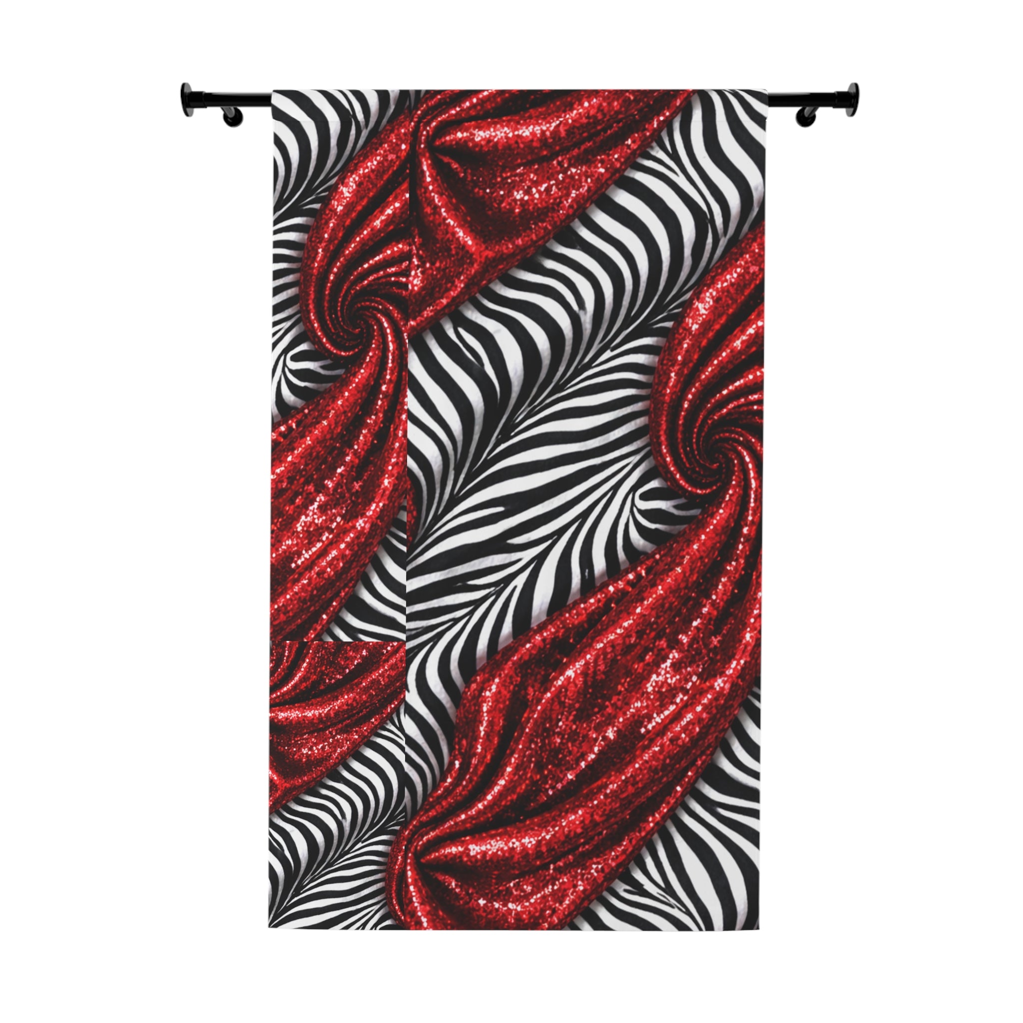 Red Swirl Zebra Window Curtain — Bold Abstract Drapery Panel