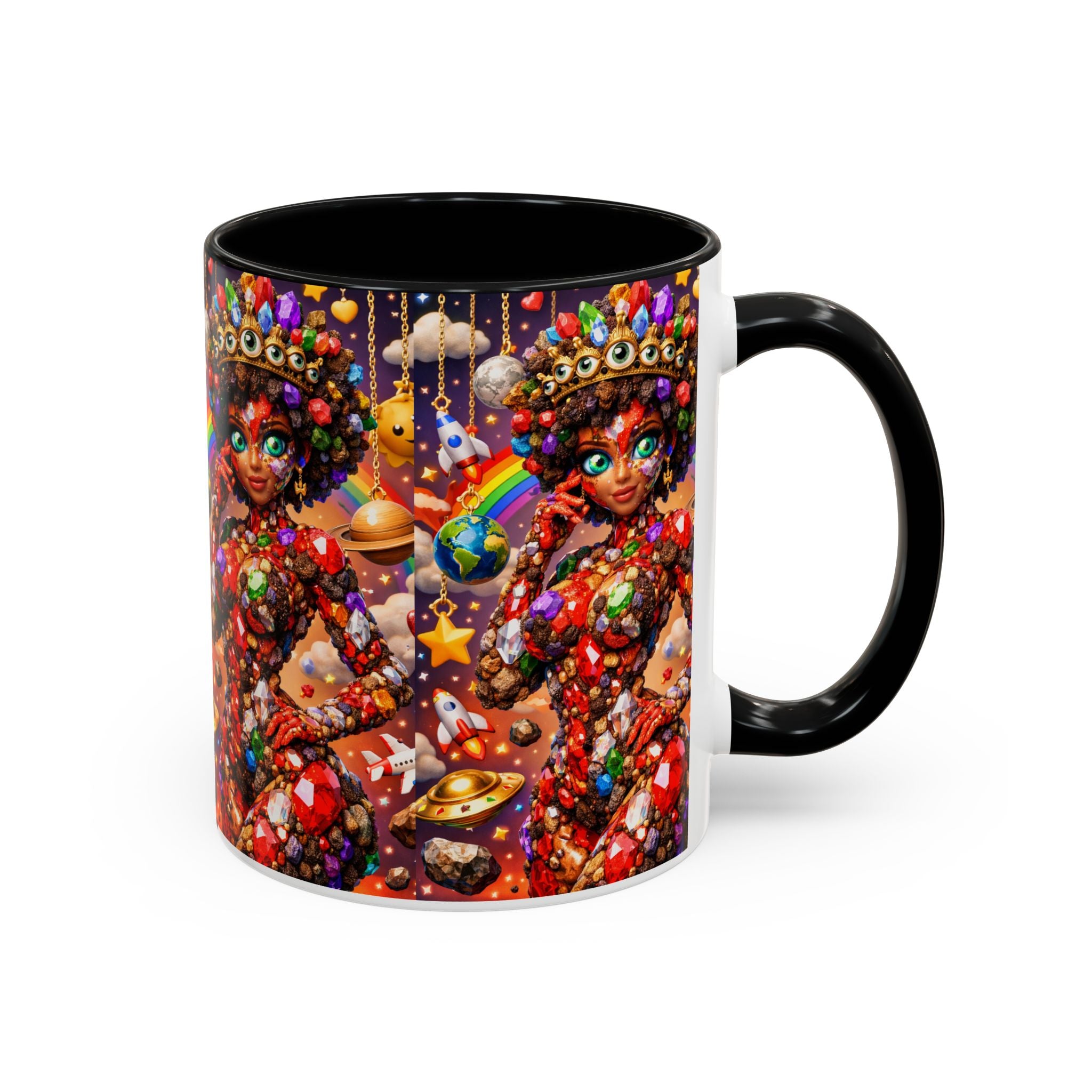 Celestial Candy Goddess Accent Coffee Mug — Colorful Cosmic Fantasy 11/15oz