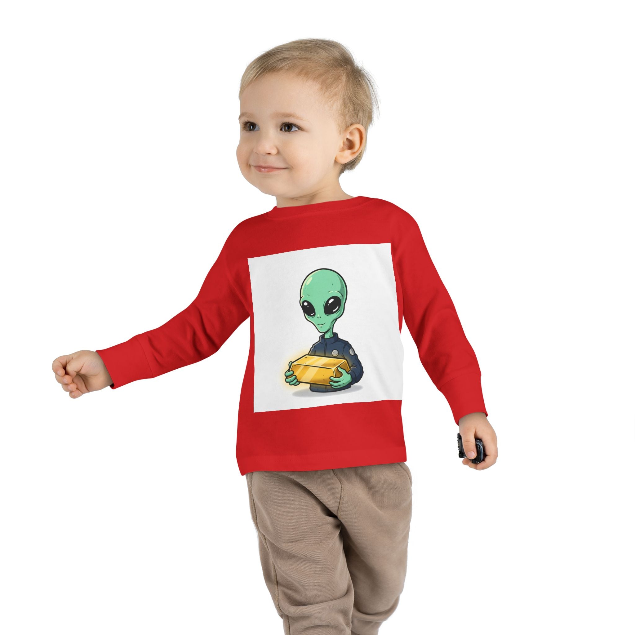 Alien Holding Gold Bar Toddler Long Sleeve Tee