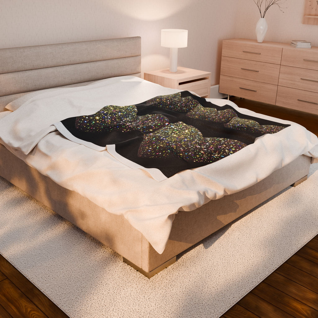 Sparkling Gold Heart Plush Blanket — Velveteen Cozy Throw for Bedroom, Gift, Valentine’s Day