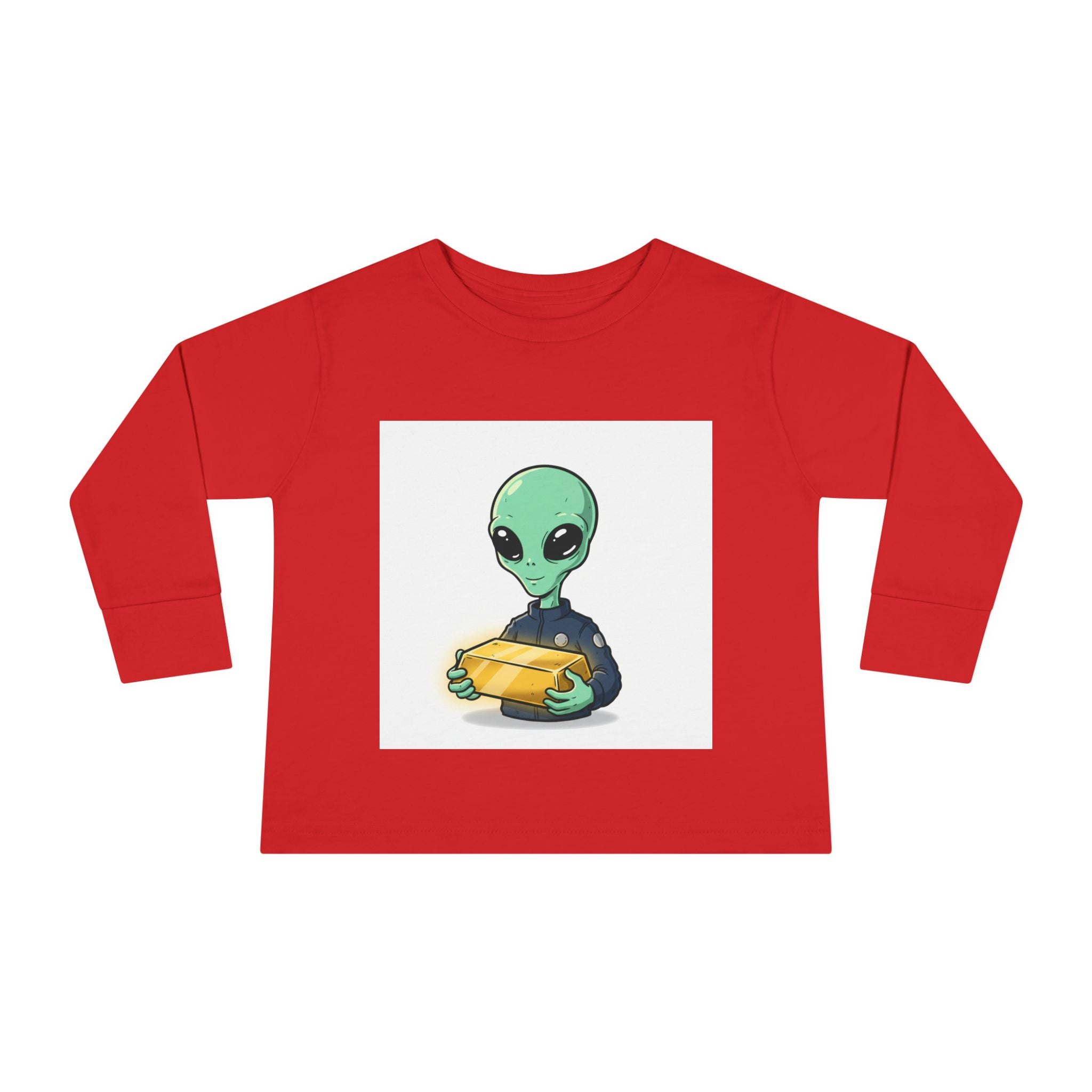 Alien Holding Gold Bar Toddler Long Sleeve Tee