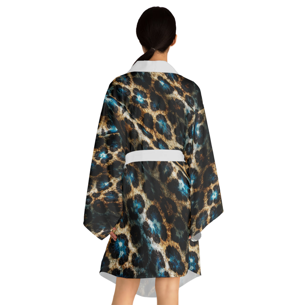 Leopard Print Kimono Robe — Long Sleeve AOP Lounge Jacket