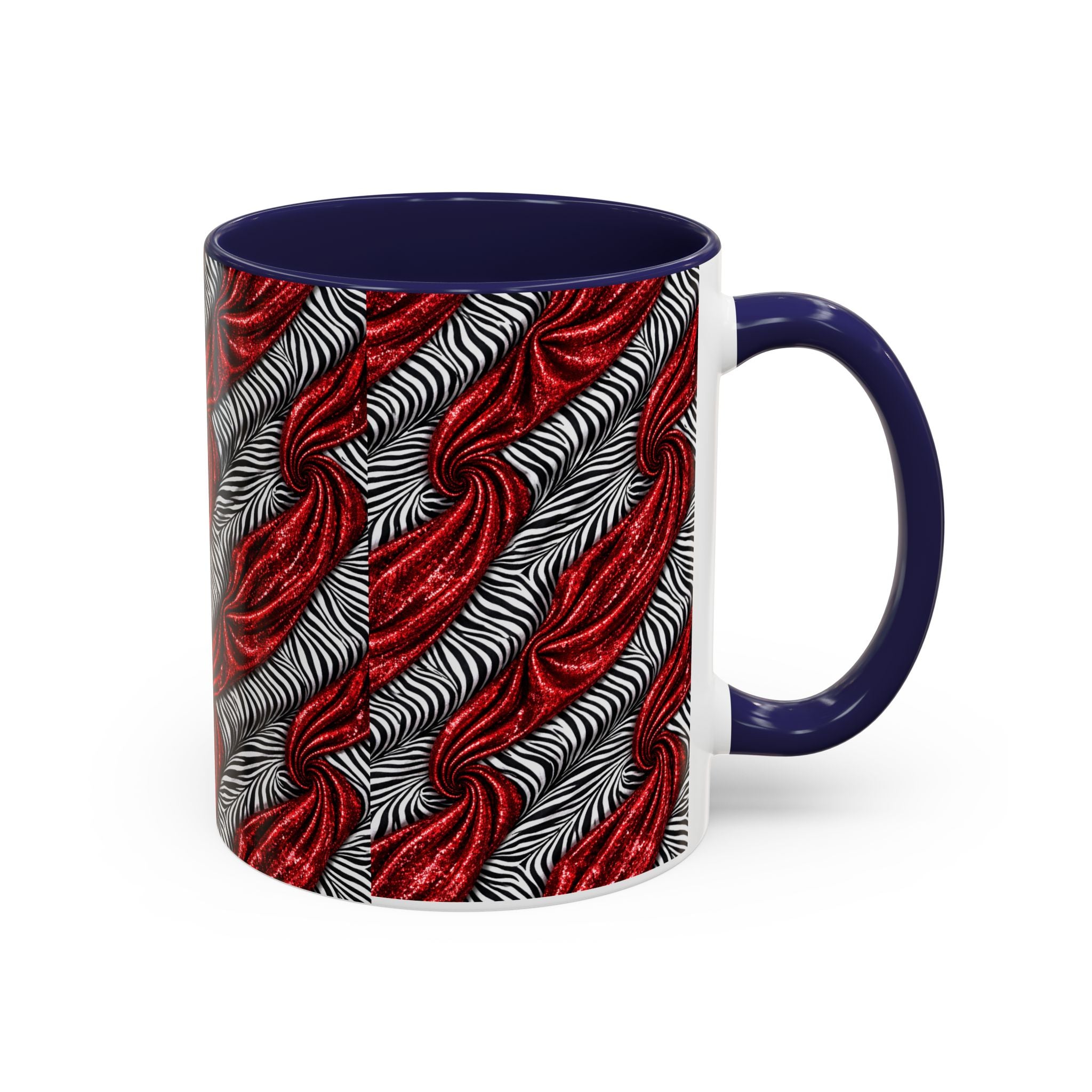 Red & Black Abstract Wave Accent Coffee Mug — Bold Patterned 11/15oz Ceramic