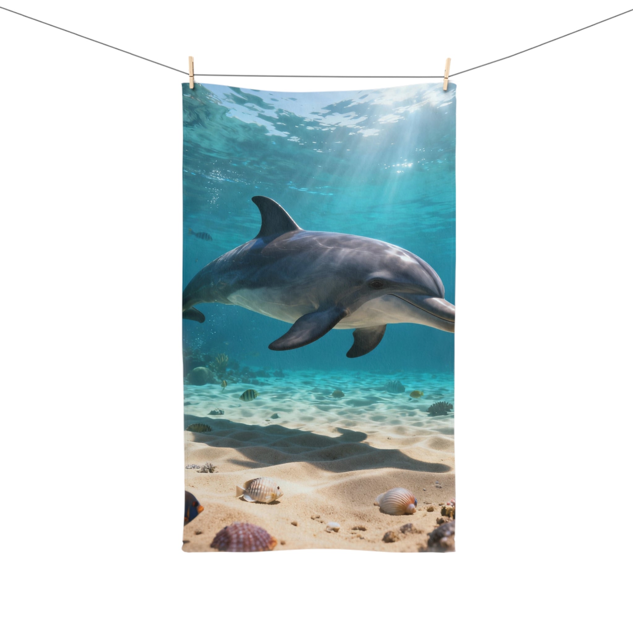 Dolphin Ocean Hand Towel — Underwater Beach Scene