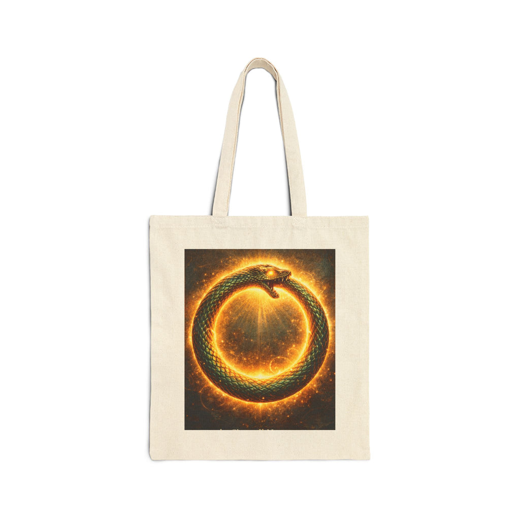 Ouroboros Fire Circle Tote Bag — Mythic Snake Canvas Shopper
