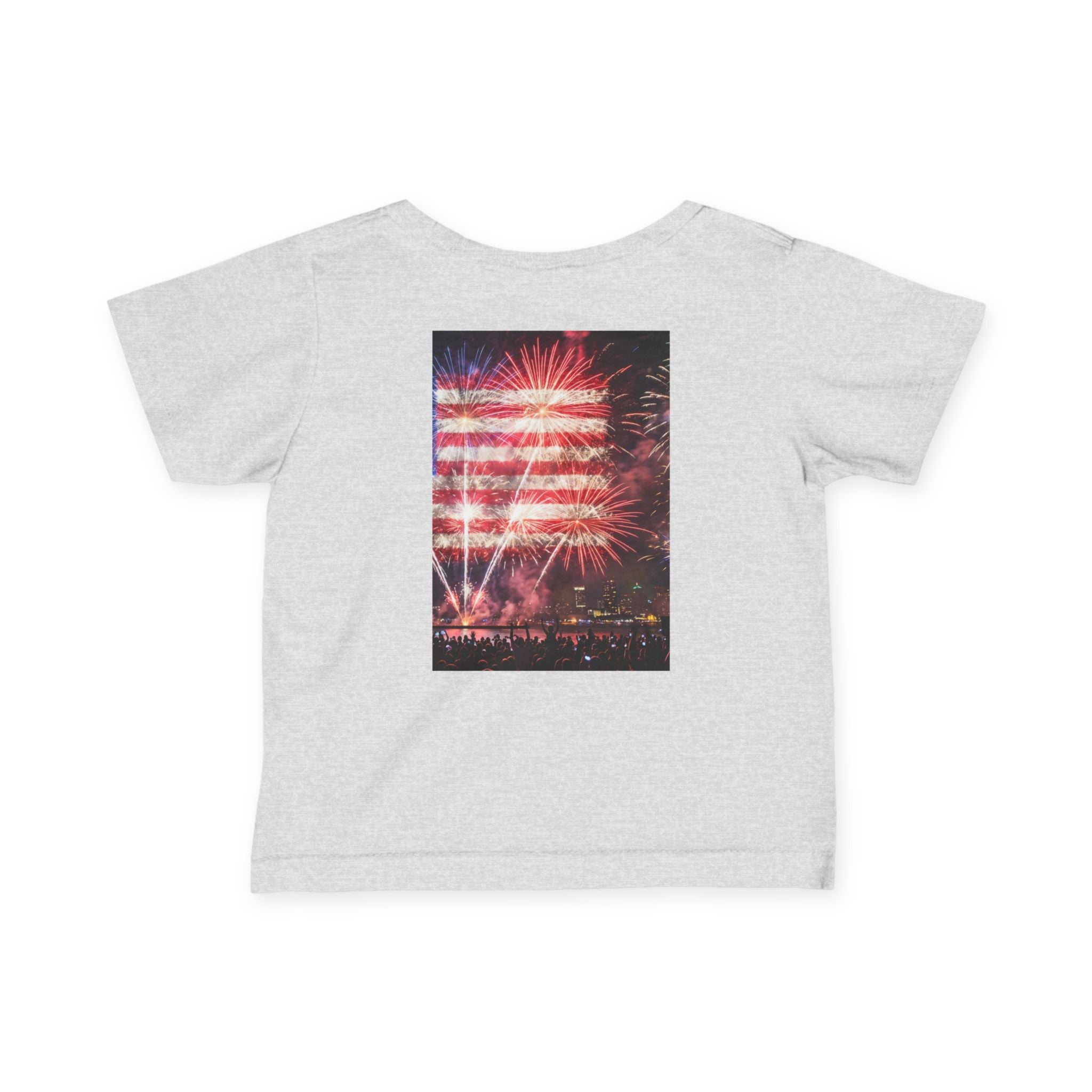 Infant Tee — Vintage Fireworks American Flag Graphic (4th of July Baby Shirt)