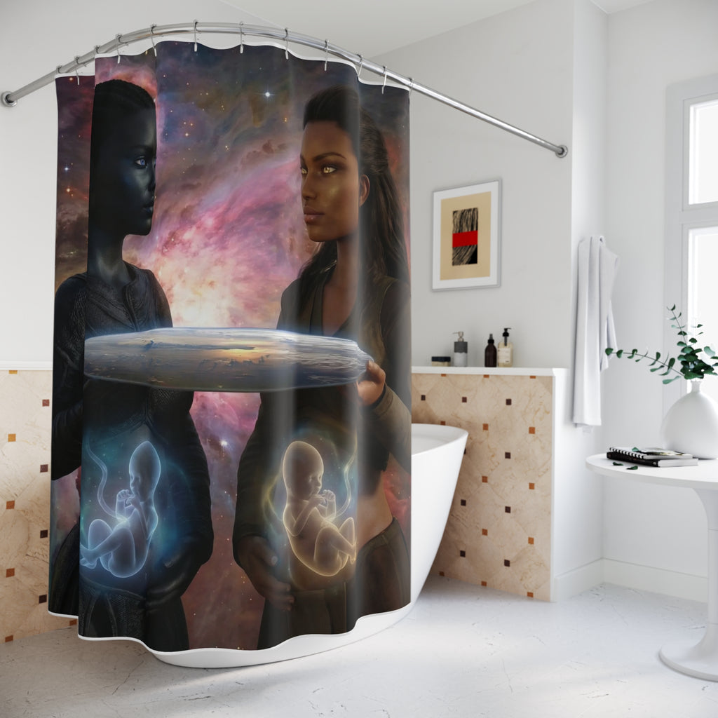 Shower Curtain — Cosmic Maternity Art: Expecting Souls Galaxy Bathroom Decor