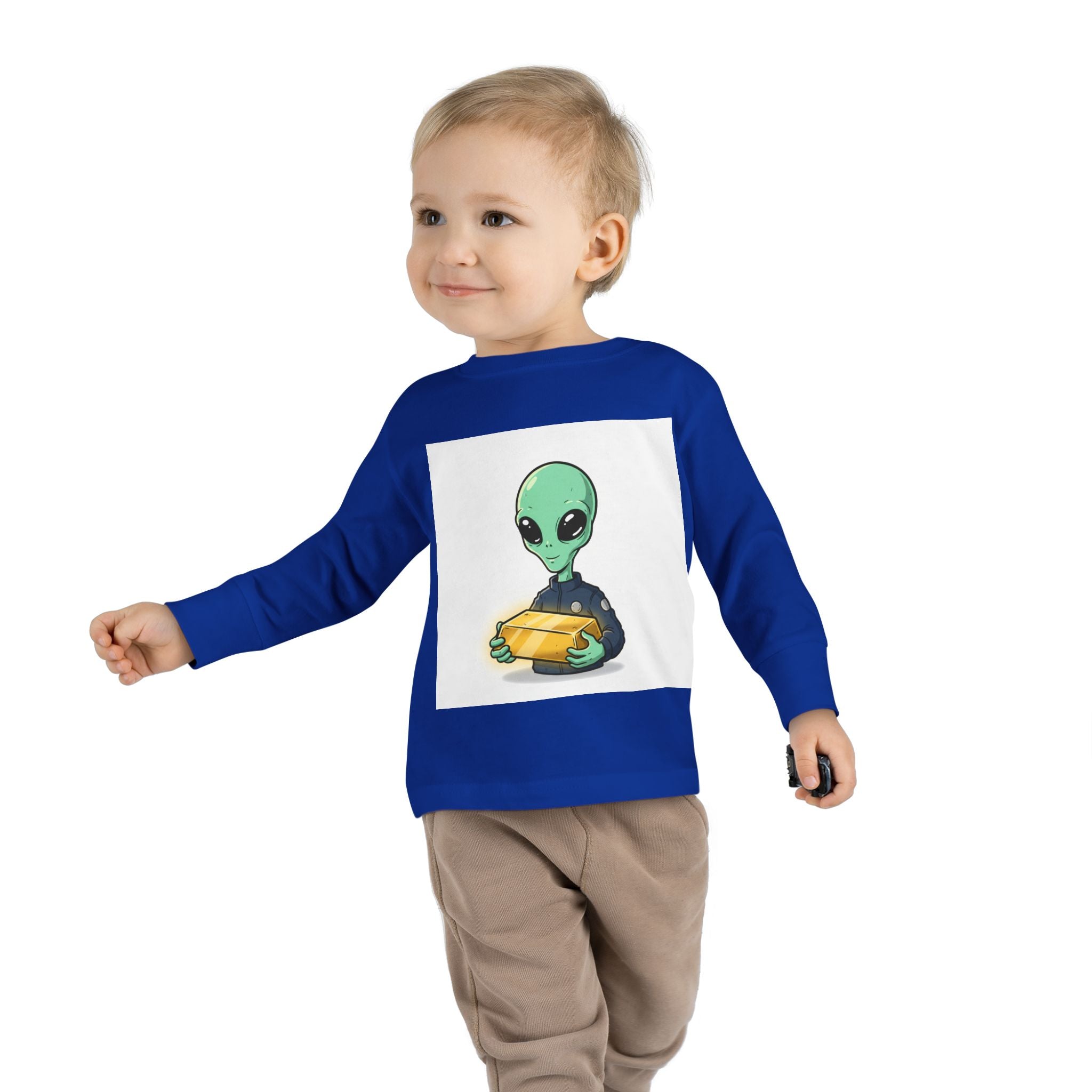 Alien Holding Gold Bar Toddler Long Sleeve Tee