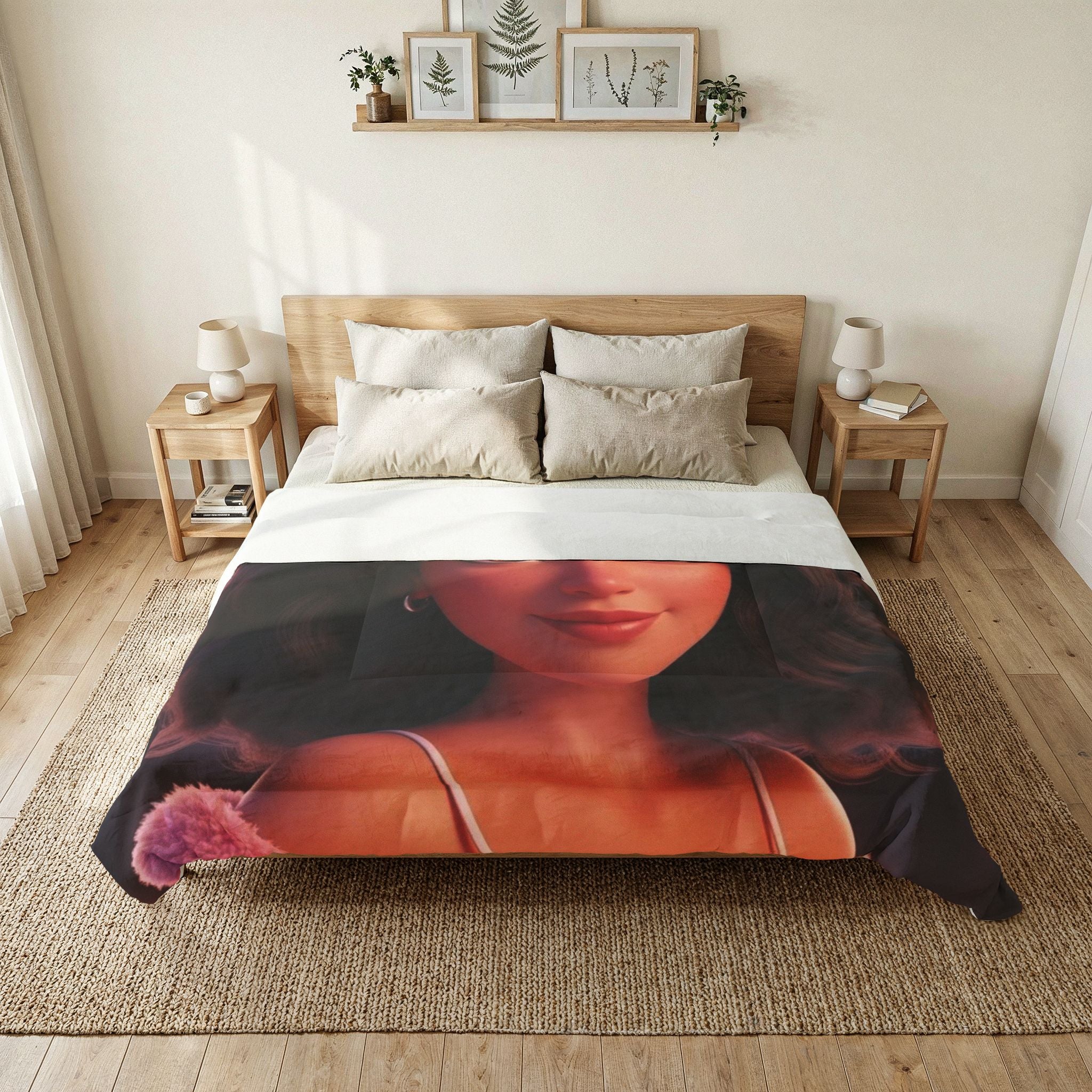 Animated Girl Portrait Cotton Comforter — Cozy Bedroom Throw for Teens & Kids