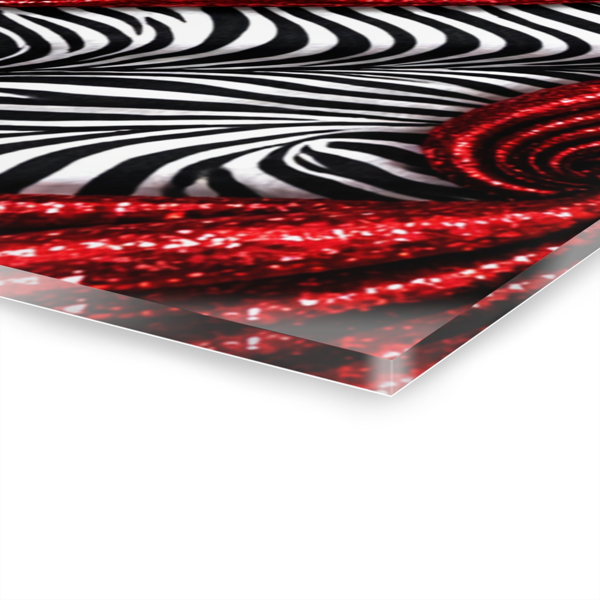 Red Glitter Zebra Swirl Acrylic Wall Art — Modern Abstract French Cleat Print