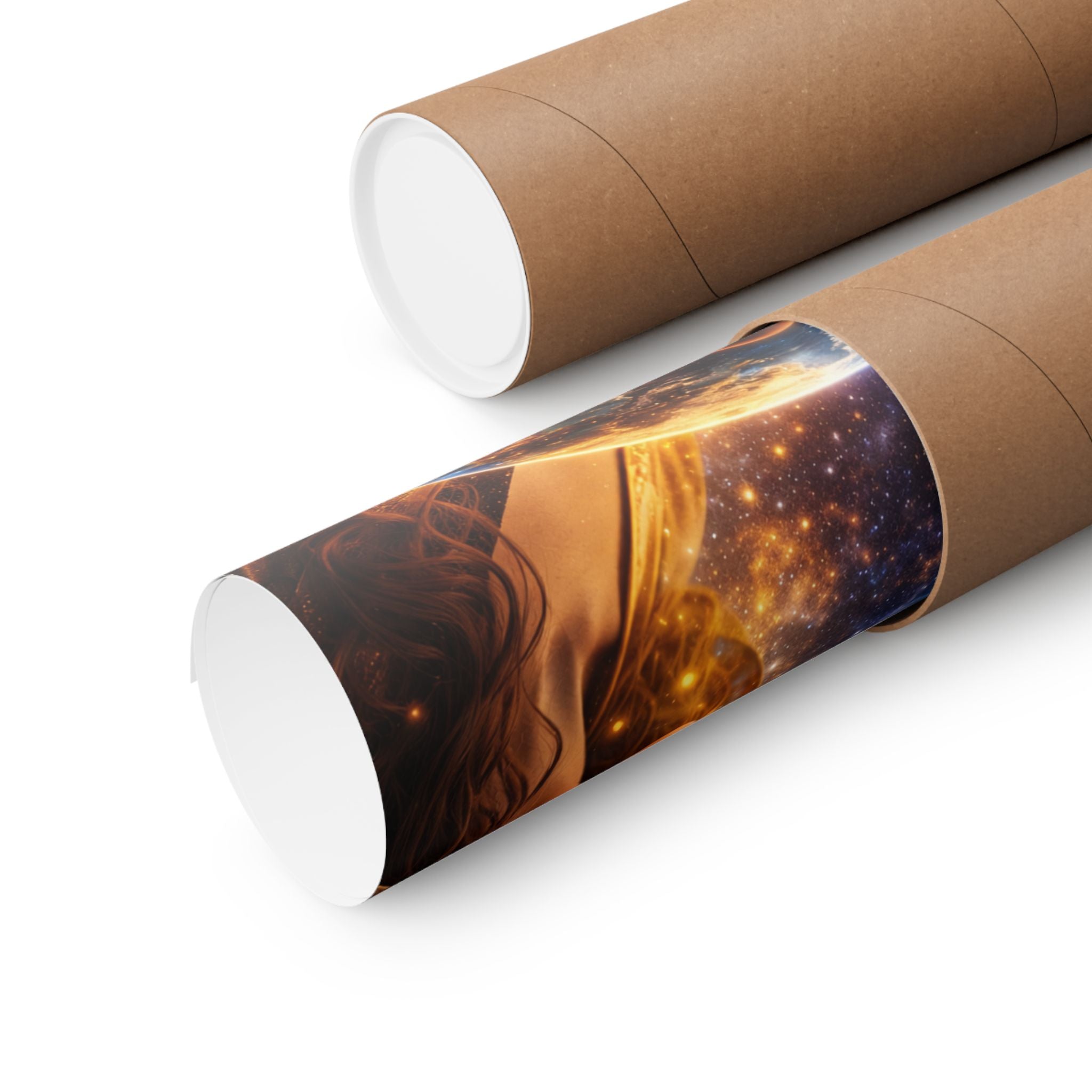 Cosmic Mothers Matte Poster — Dual Goddess Holding Earth with Embryo
