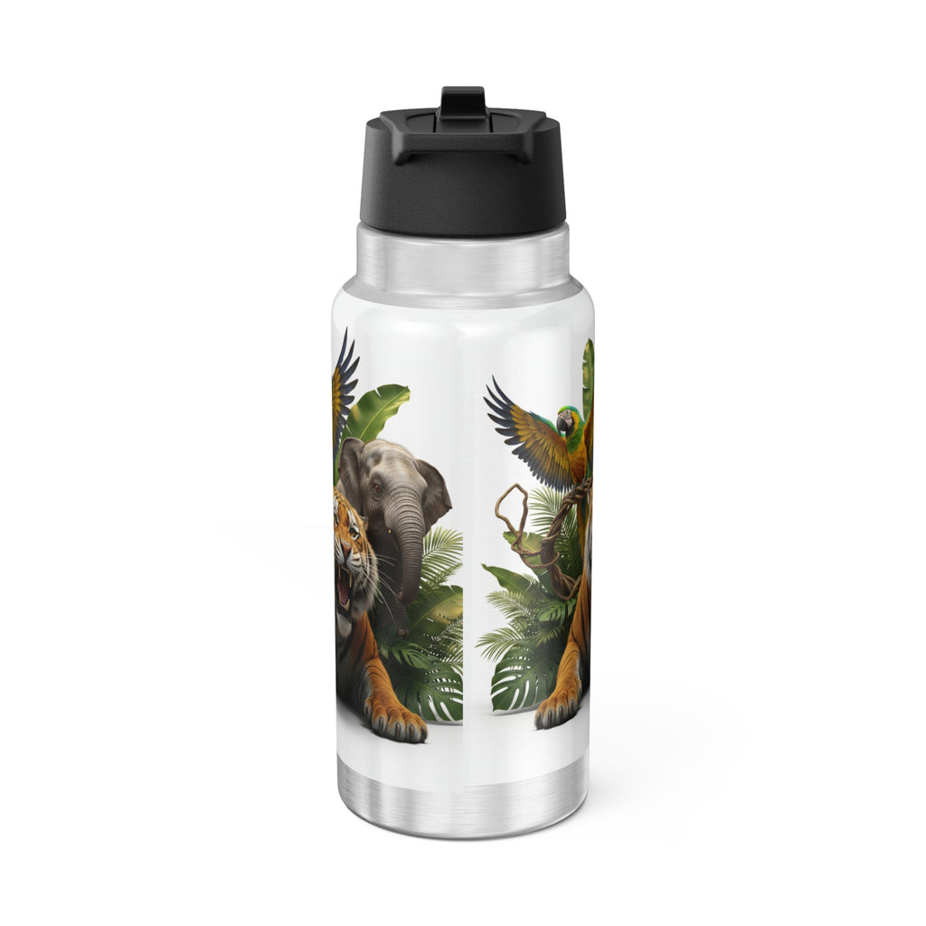 32oz Wildlife Adventure Tumbler — Tiger, Elephant & Parrot Jungle Design