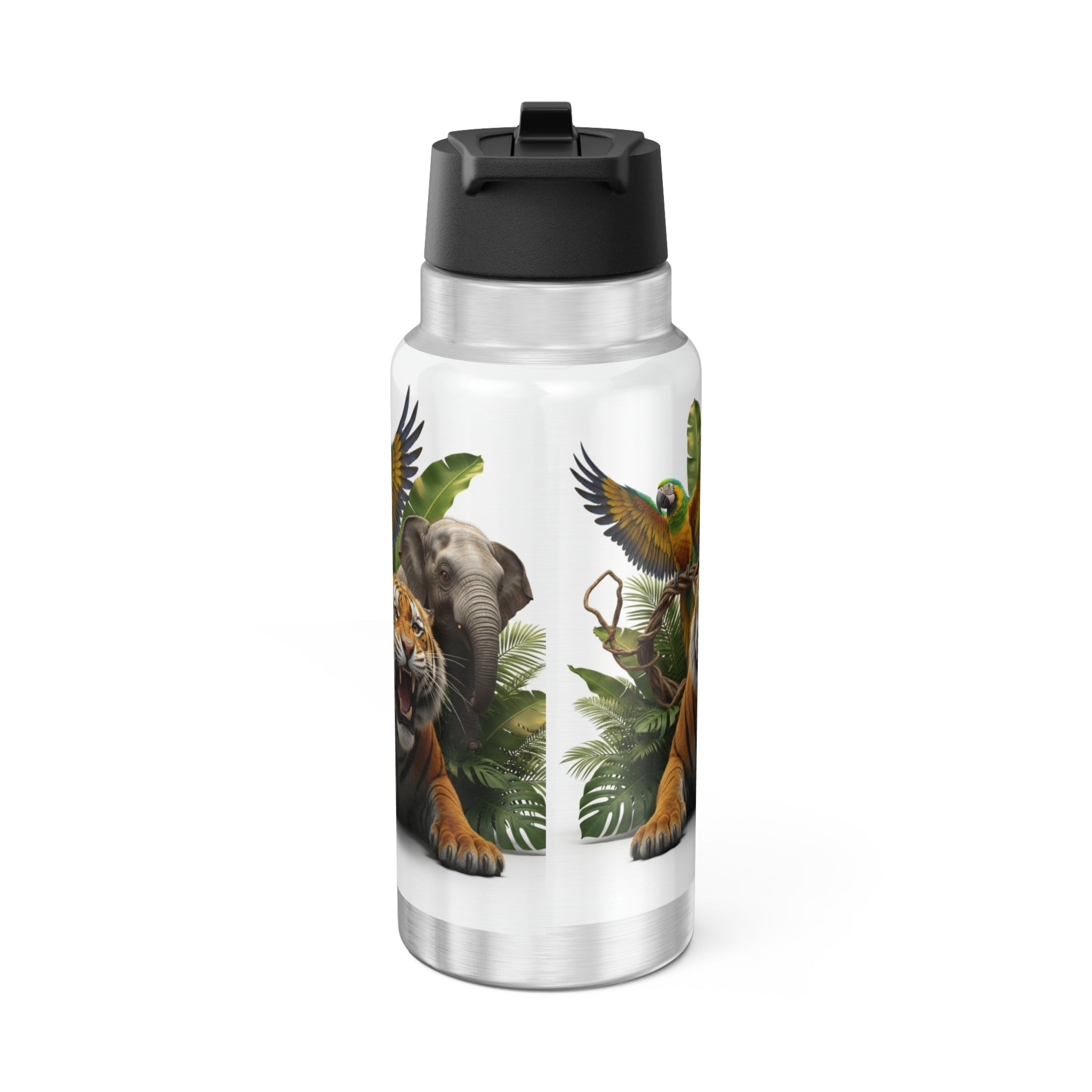 32oz Wildlife Adventure Tumbler — Tiger, Elephant & Parrot Jungle Design
