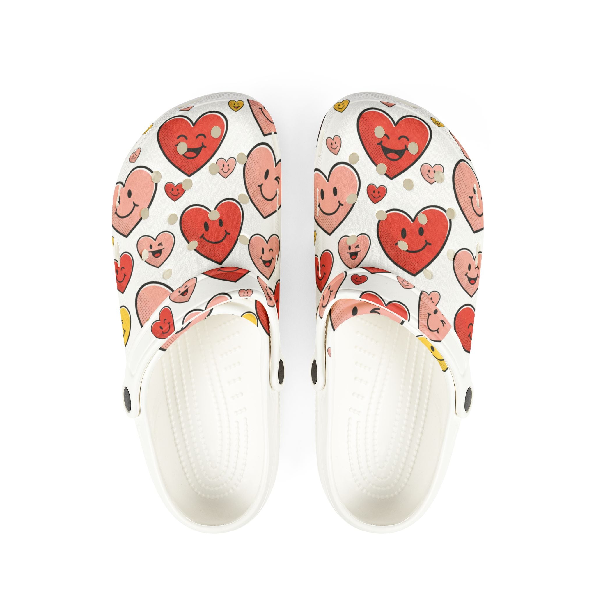 Heart Pattern EVA Foam Clogs — Cute Smiley Hearts Slip-On Shoes
