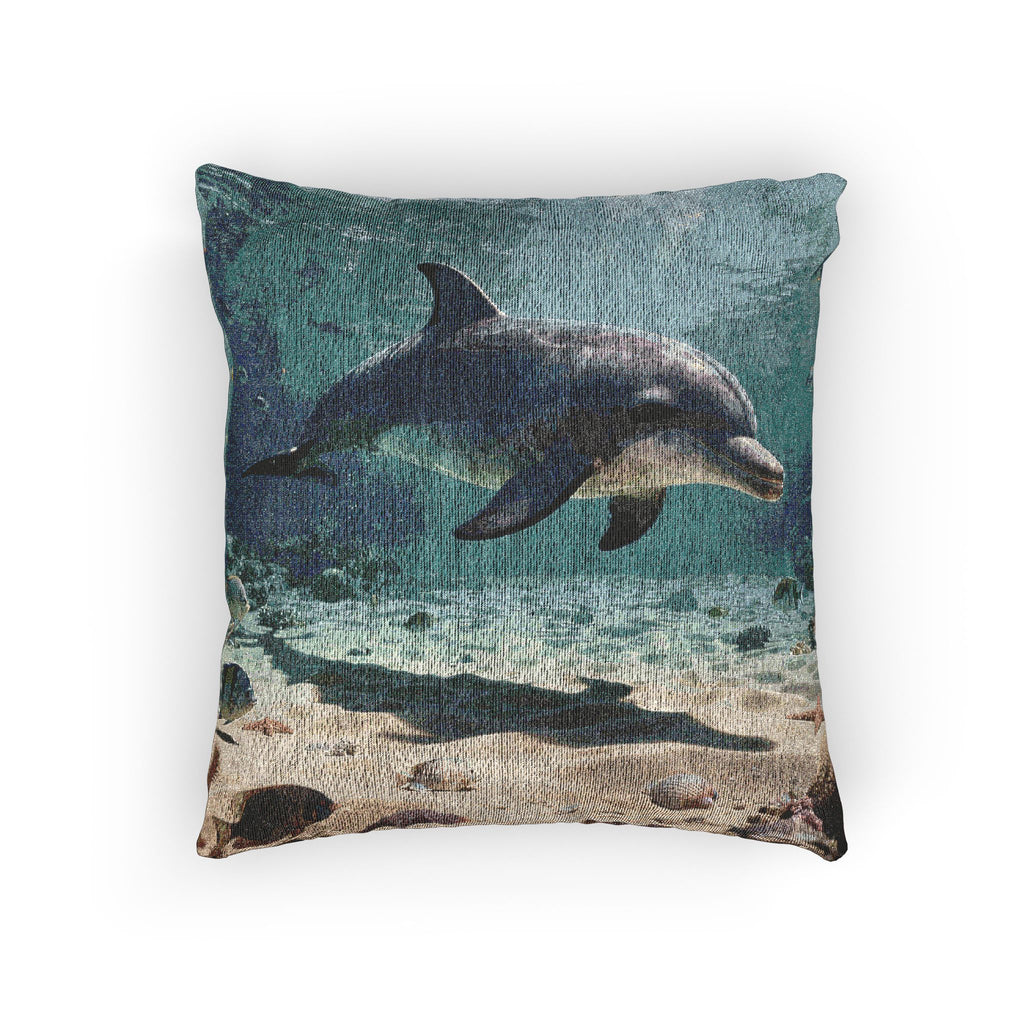 Woven Pillow - Coastal Dolphin Tapestry Cushion (Seaside Nautical Home Decor)