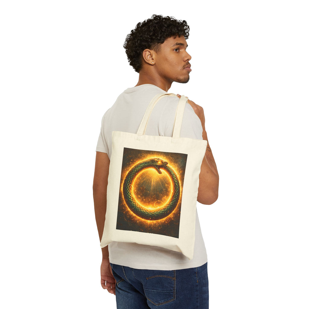 Ouroboros Fire Circle Tote Bag — Mythic Snake Canvas Shopper