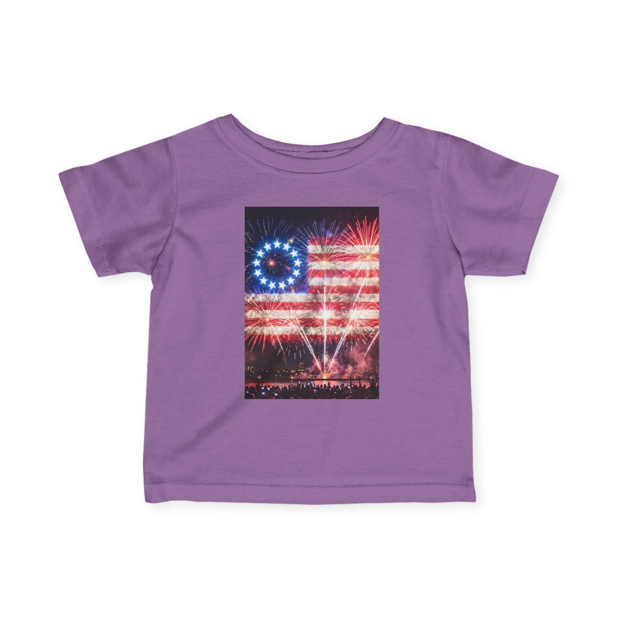Infant Tee — Vintage Fireworks American Flag Graphic (4th of July Baby Shirt)