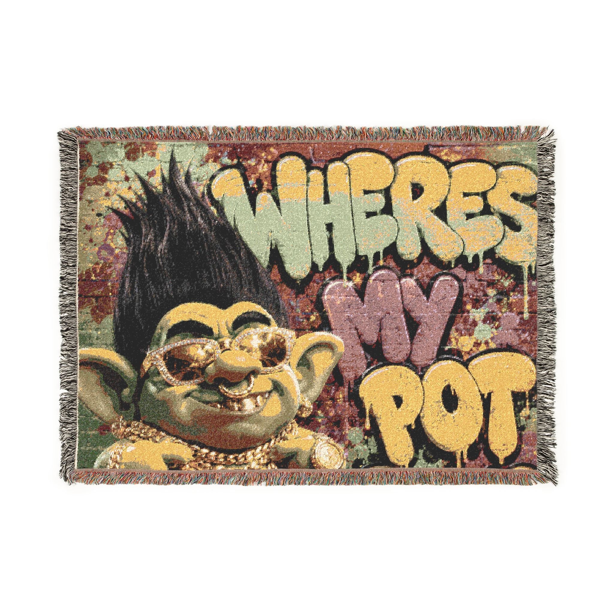 Where's My Pot Woven Throw Blanket – Funny Troll Graphic Decorative Blanket