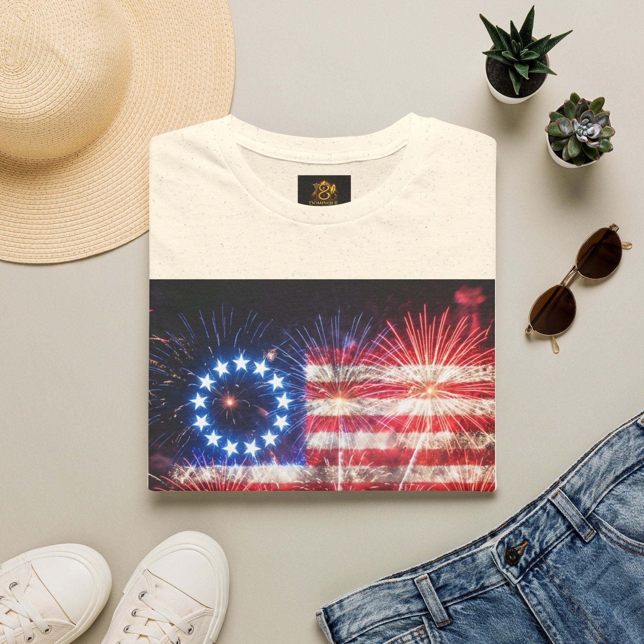 American Flag Fireworks T-Shirt — Betsy Ross Stars & Stripes Patriotic Tee for 4th of July