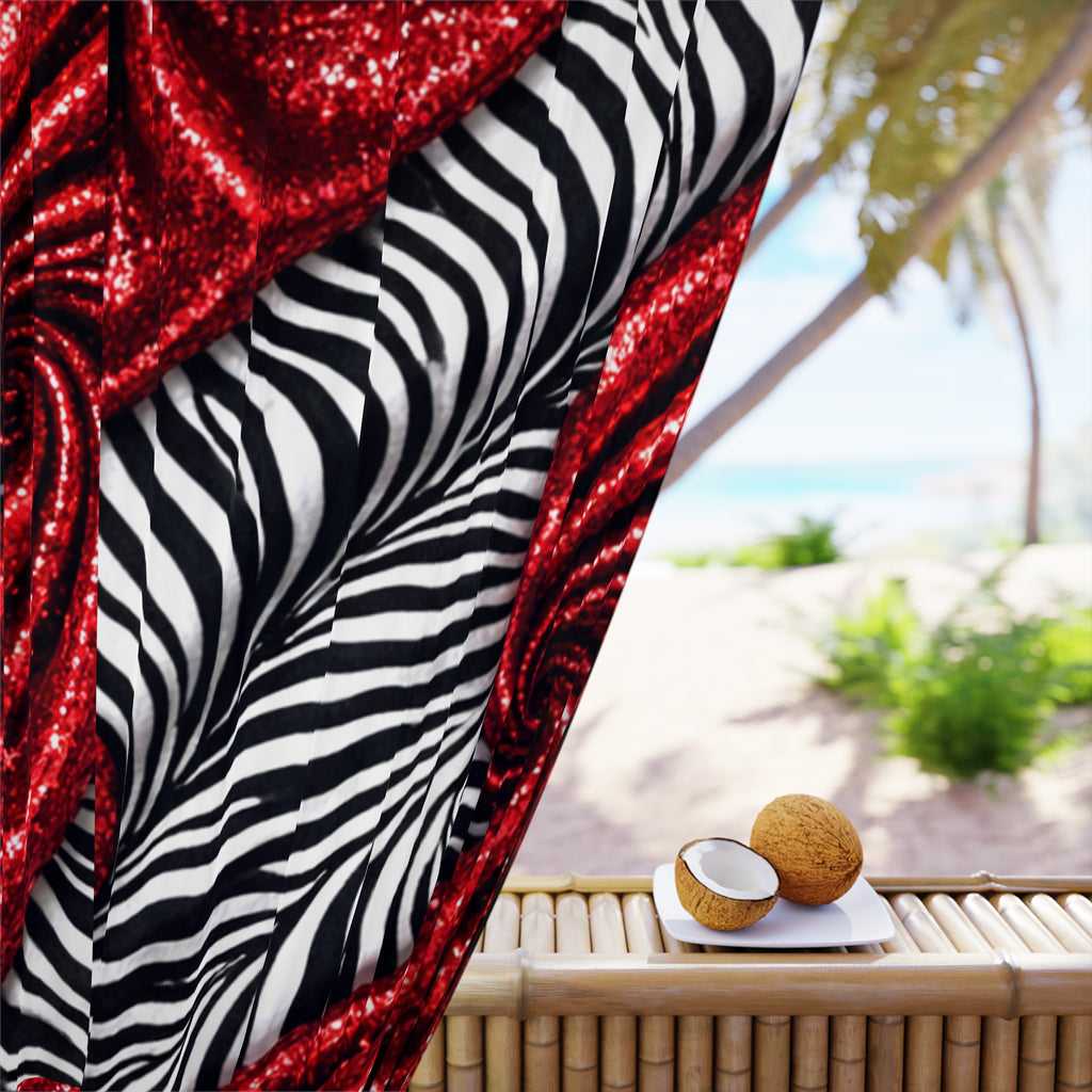 Red Swirl Zebra Window Curtain — Bold Abstract Drapery Panel