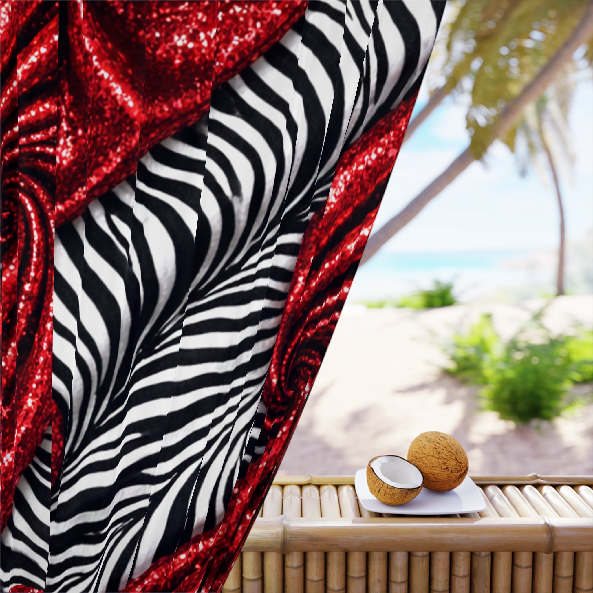 Red Swirl Zebra Window Curtain — Bold Abstract Drapery Panel