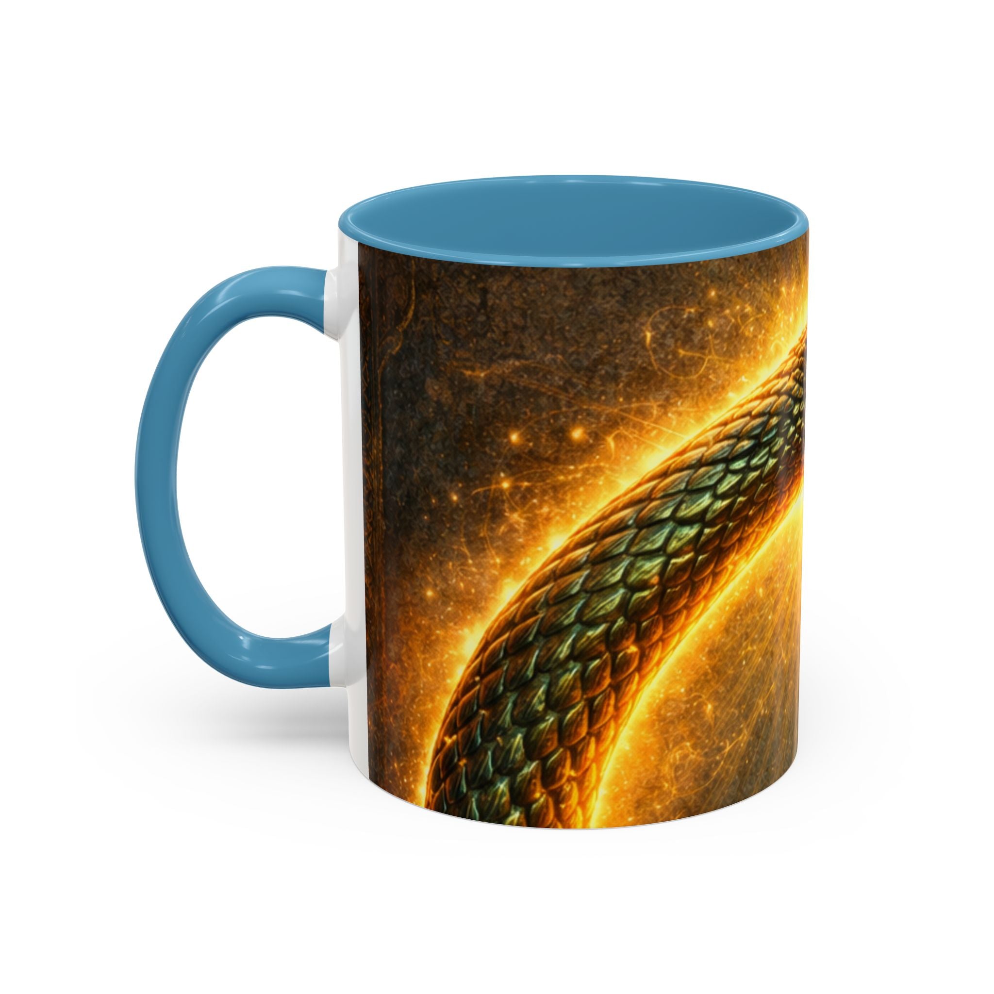 Ouroboros Serpent Accent Coffee Mug — Fiery Mythic Snake Design (11/15oz)