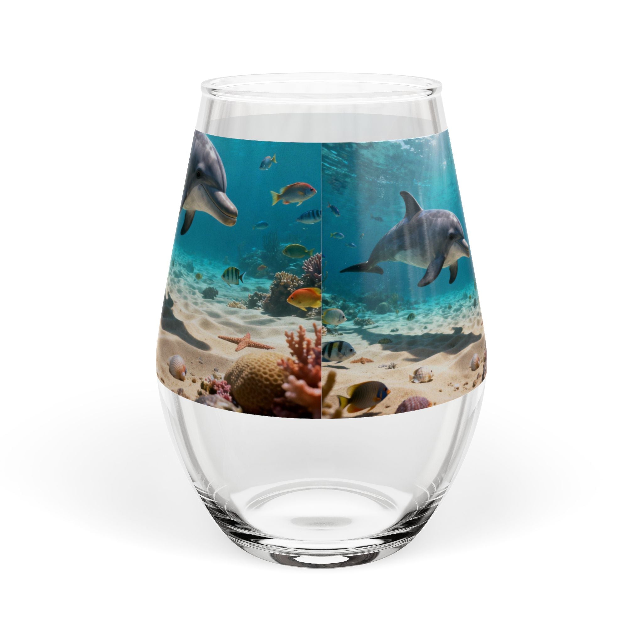 Dolphin Ocean Stemless Wine Glass – 11.75 oz Underwater Scene