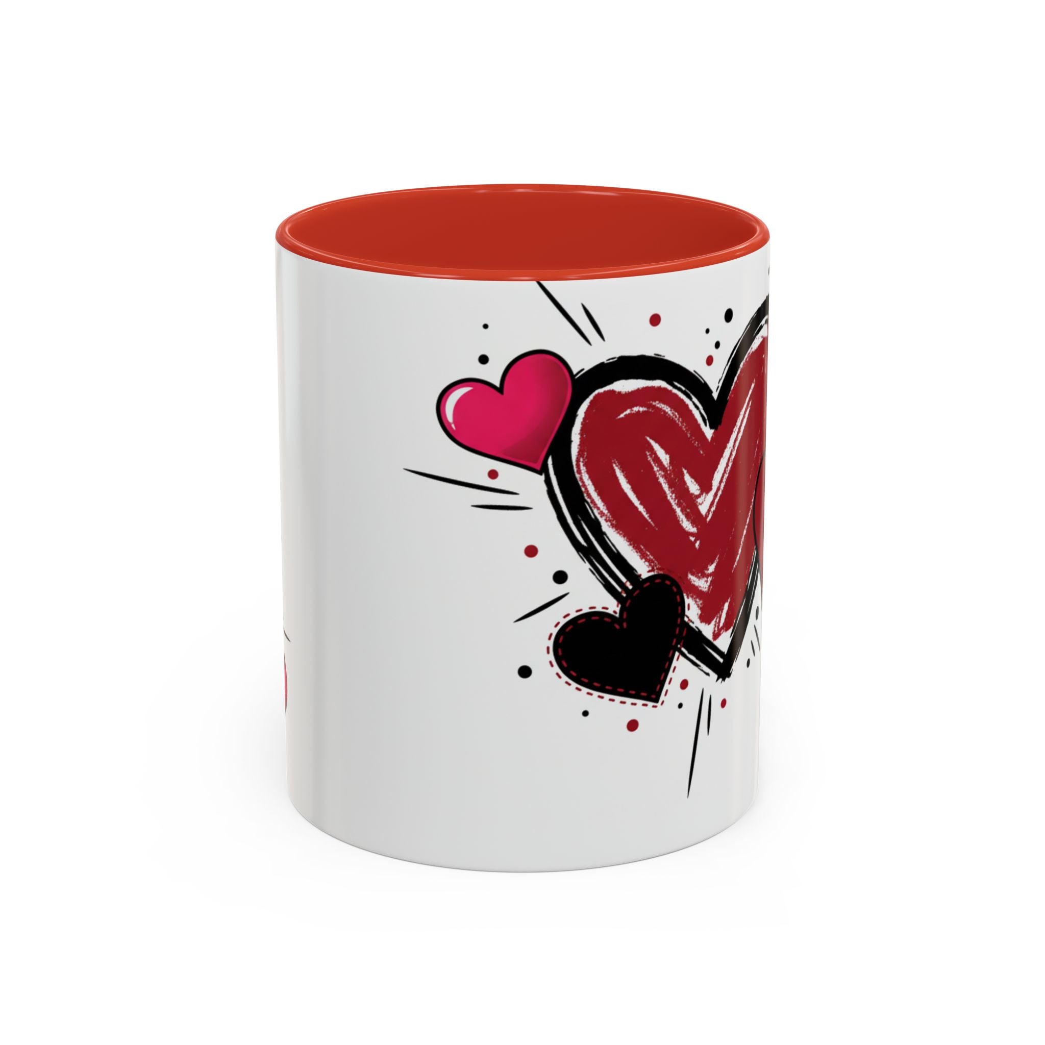 Hand-Drawn Hearts Accent Coffee Mug – Romantic Valentine’s Day Gift (11/15oz)