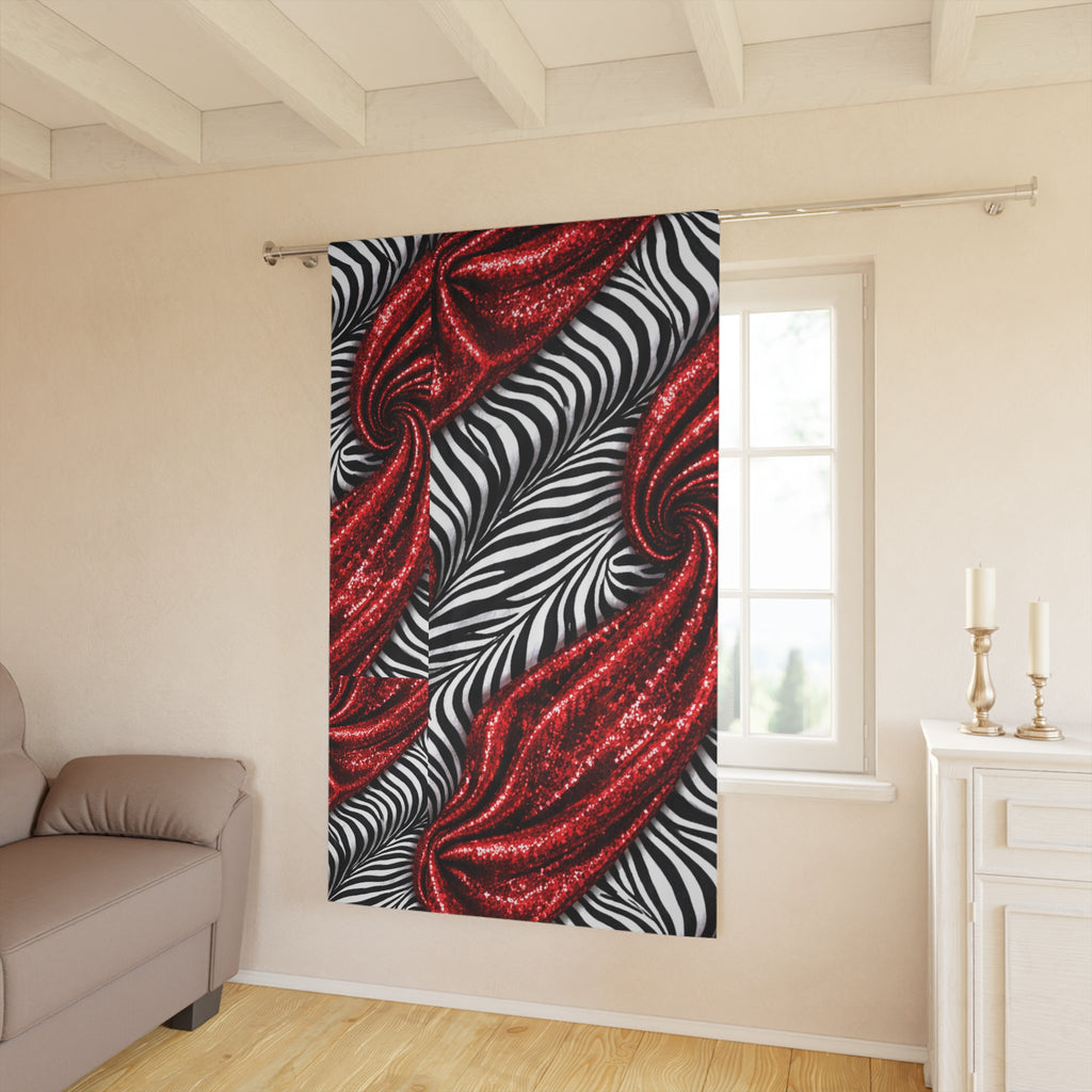 Red Swirl Zebra Window Curtain — Bold Abstract Drapery Panel