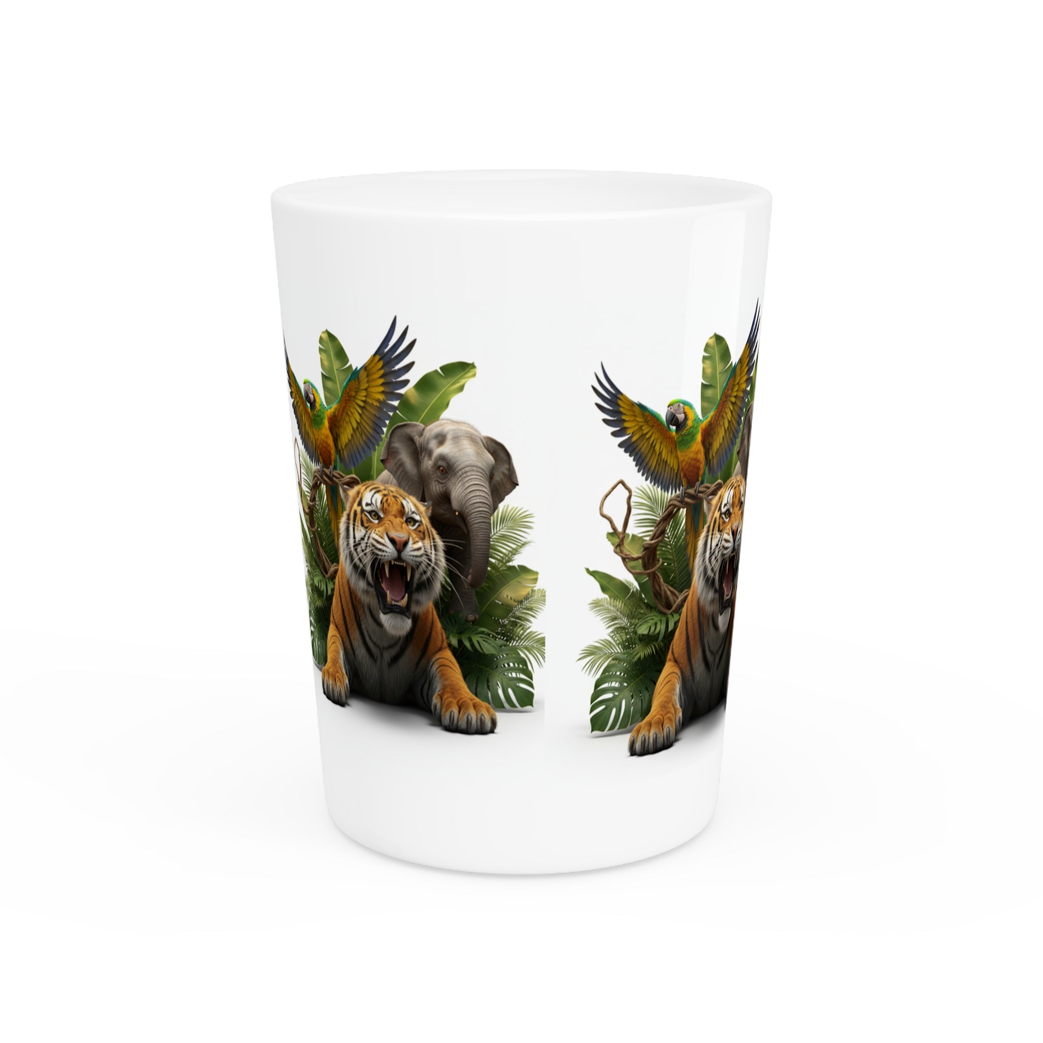 Jungle Animals Shot Glass — Tiger, Elephant & Parrot Wildlife Shooter