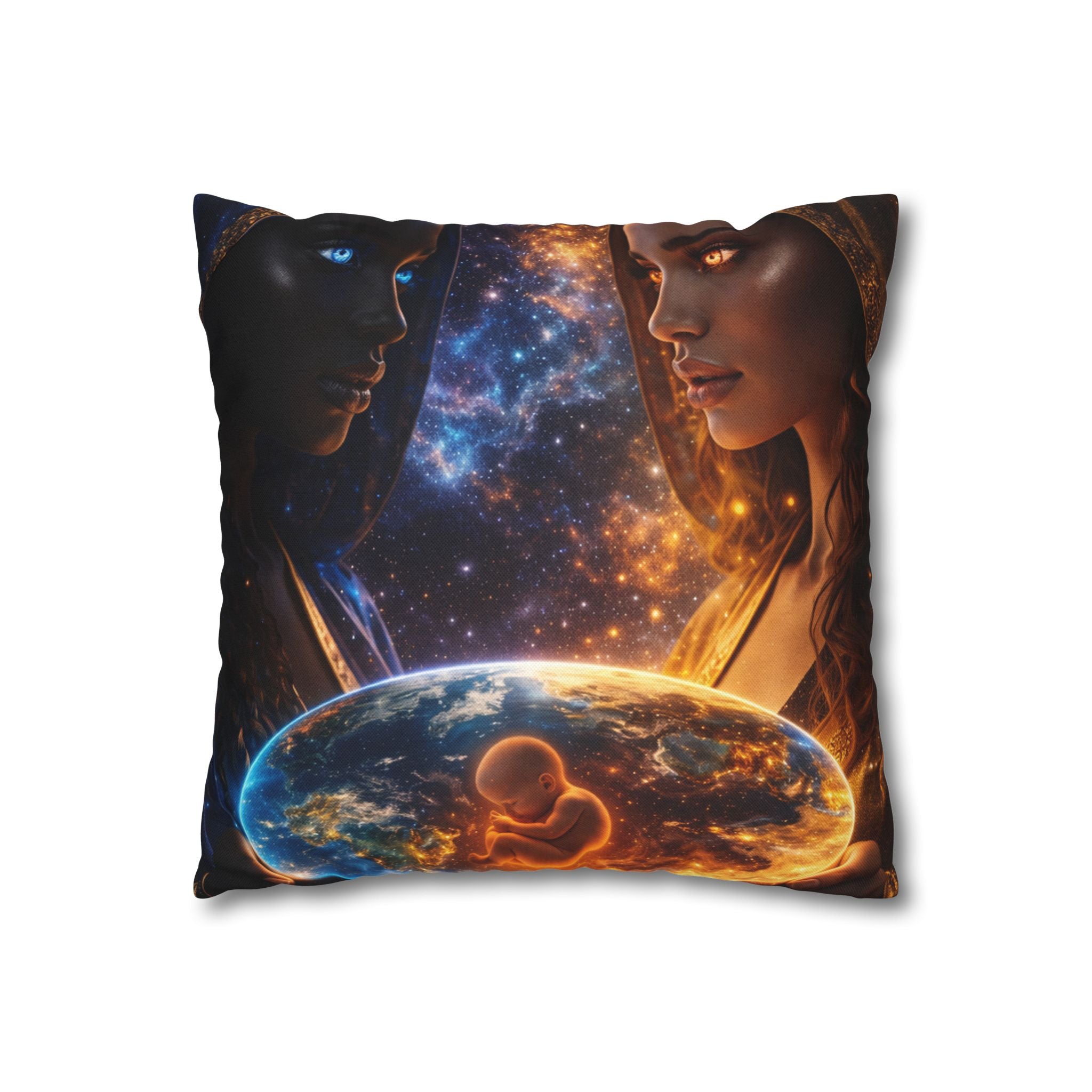Cosmic Conception Pillow — Galaxy Mother & Child Decorative Throw Pillow
