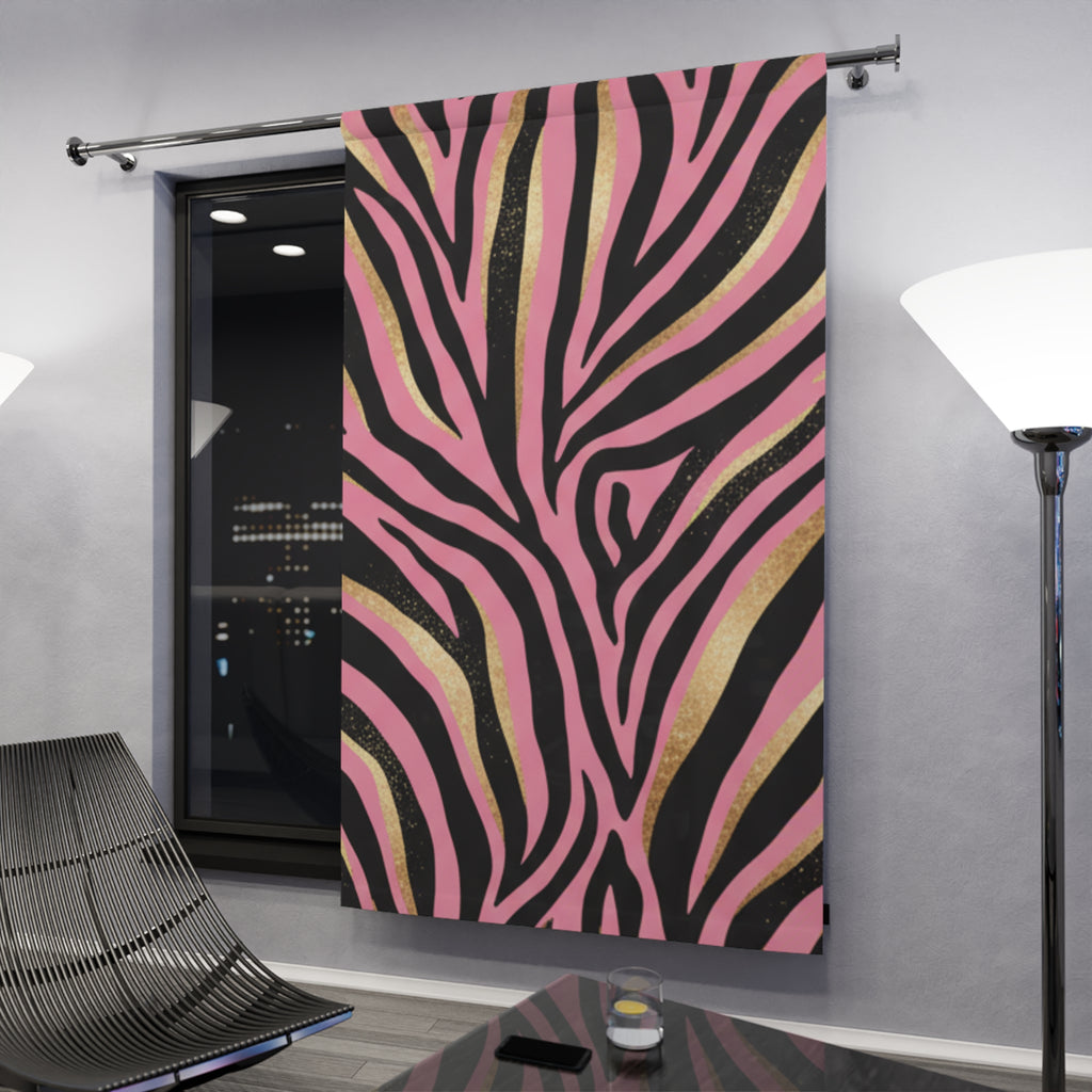 Pink Zebra Print Curtain Panel — Bold Animal Stripe Window Drapery