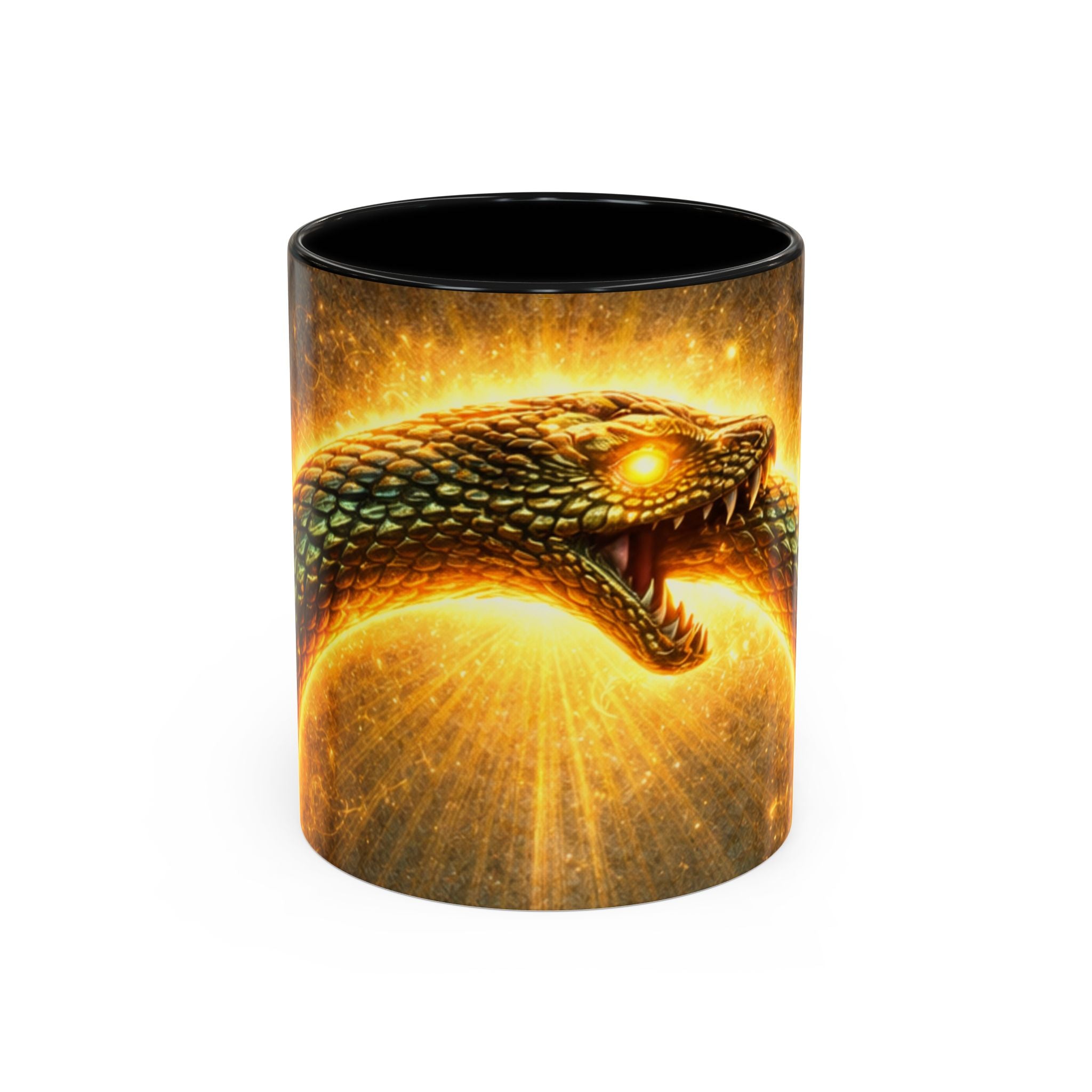 Ouroboros Serpent Accent Coffee Mug — Fiery Mythic Snake Design (11/15oz)
