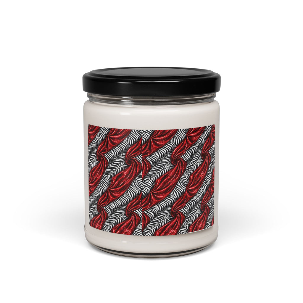 Red & Gray Feather Pattern Soy Candle — 9oz Scented Jar